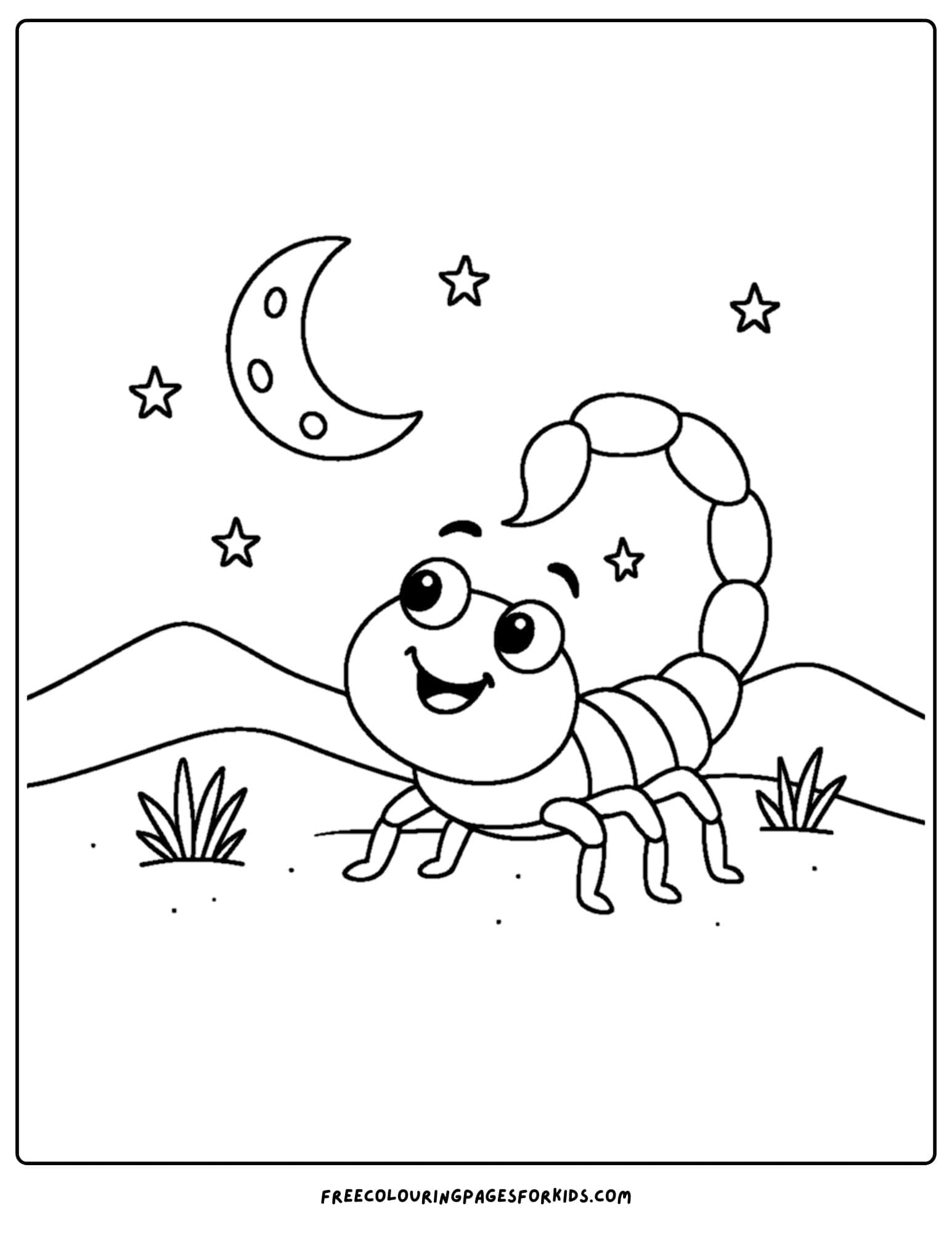 a scorpion coloring page featuring a scorpion looking up at the moon