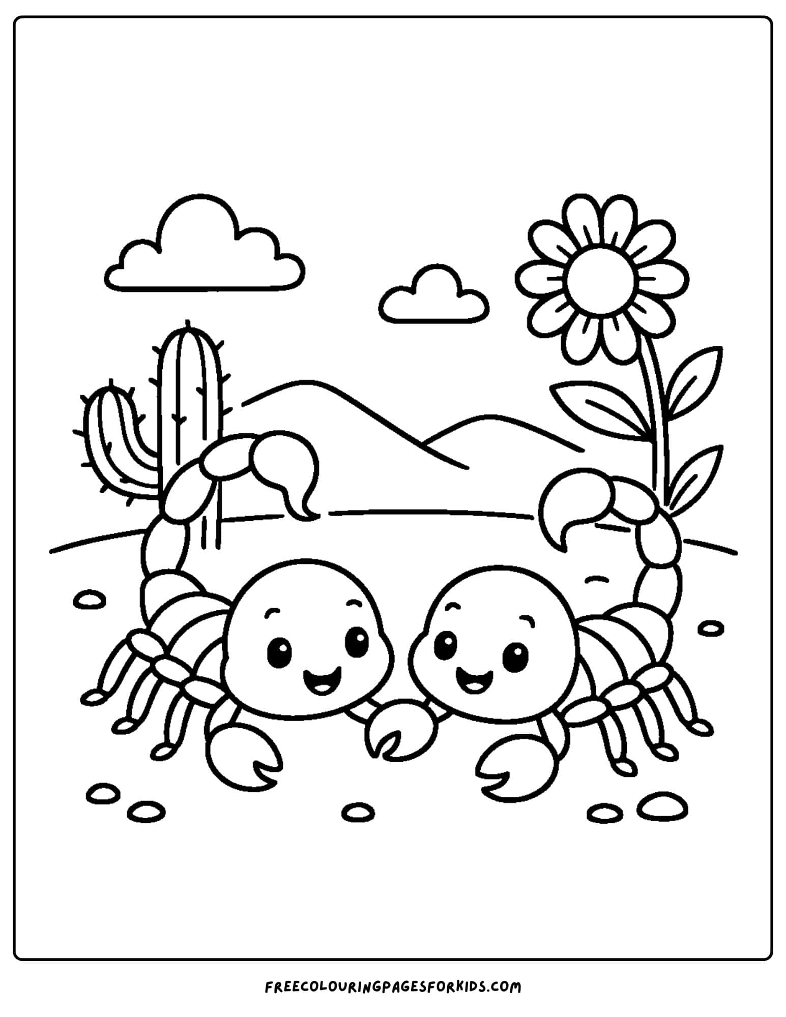 a scorpion coloring page featuring two scorpion playing together