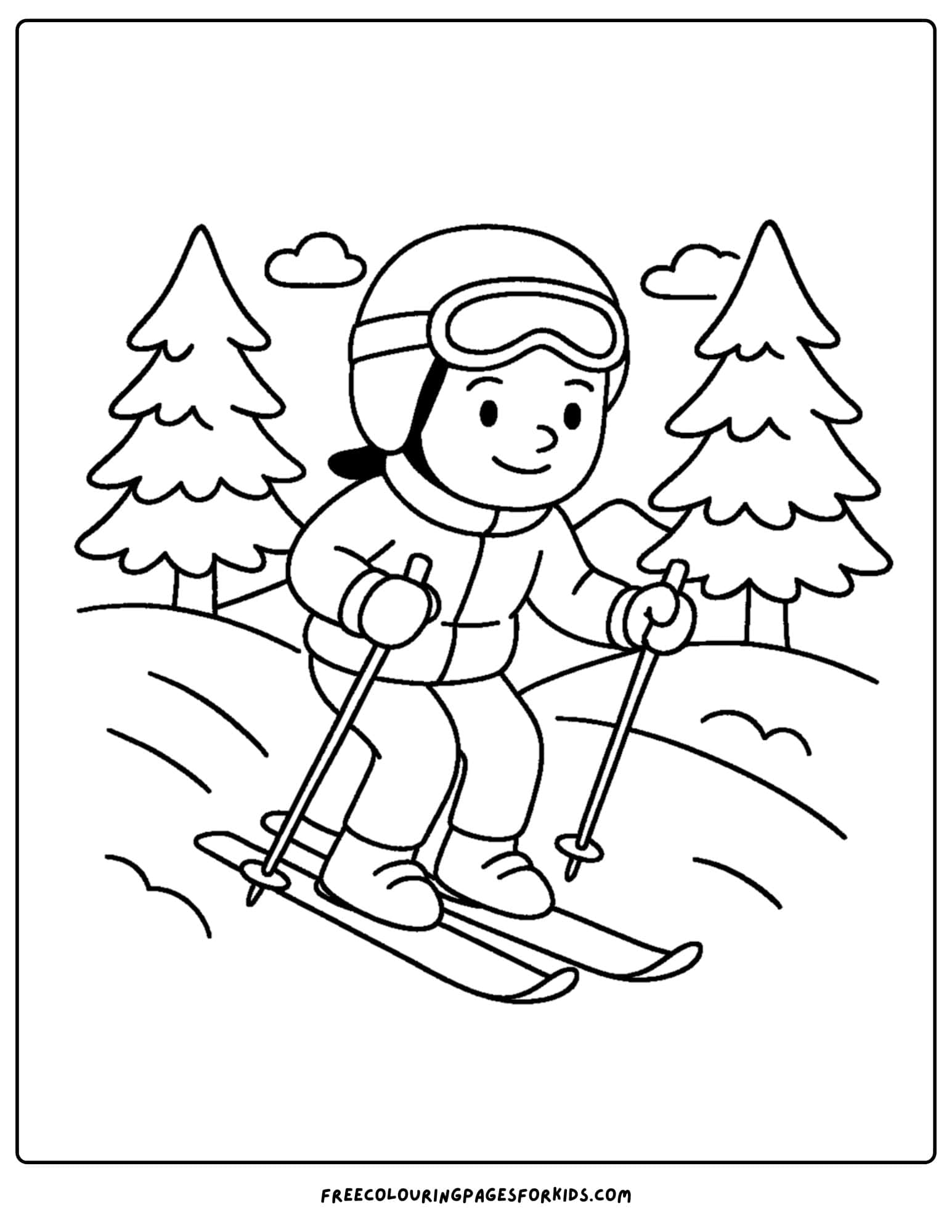 a skiing coloring page featuring a cross country skier