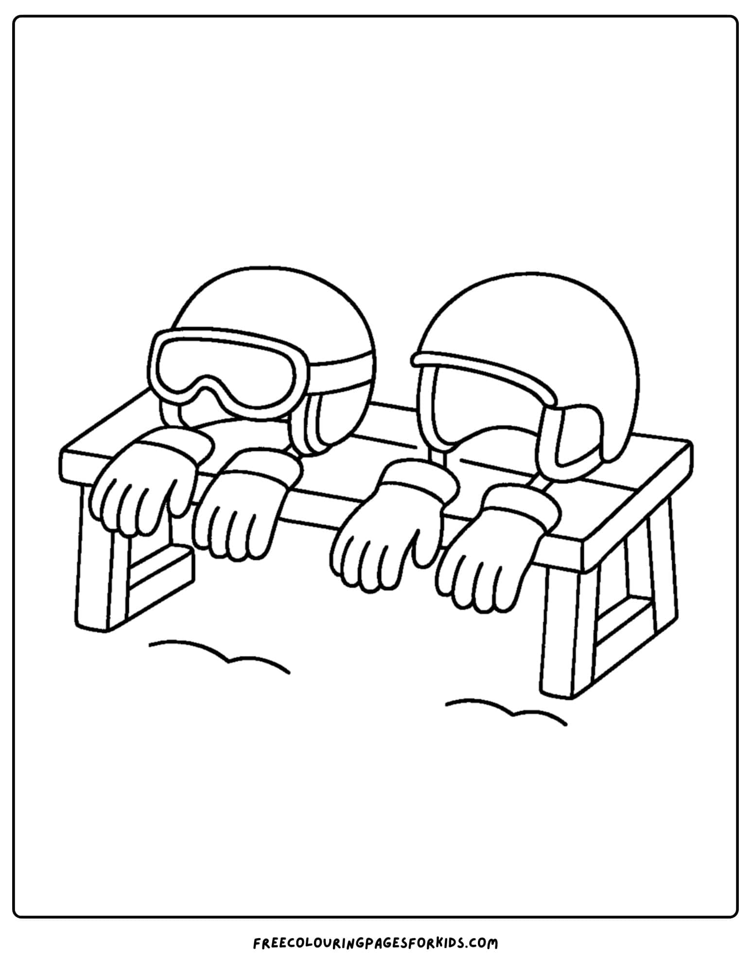 a skiing coloring page featuring a ski helmet and goggles