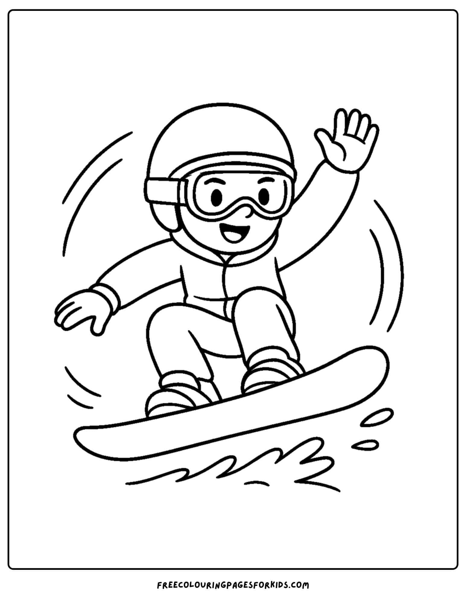 a snowboard coloring page featuring a snowboarder doing a sin in the air over a jump