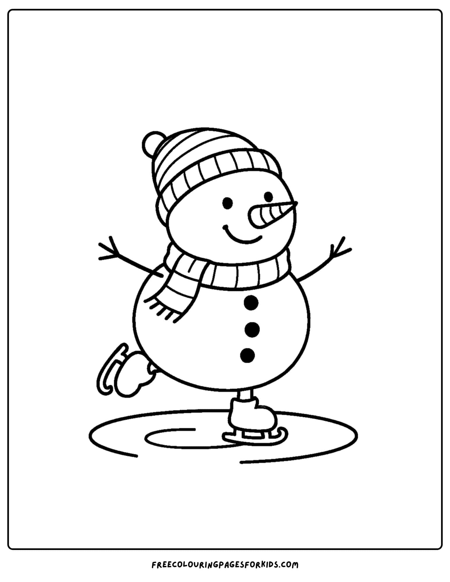 a snowman coloring page featuring a snowman ice skating