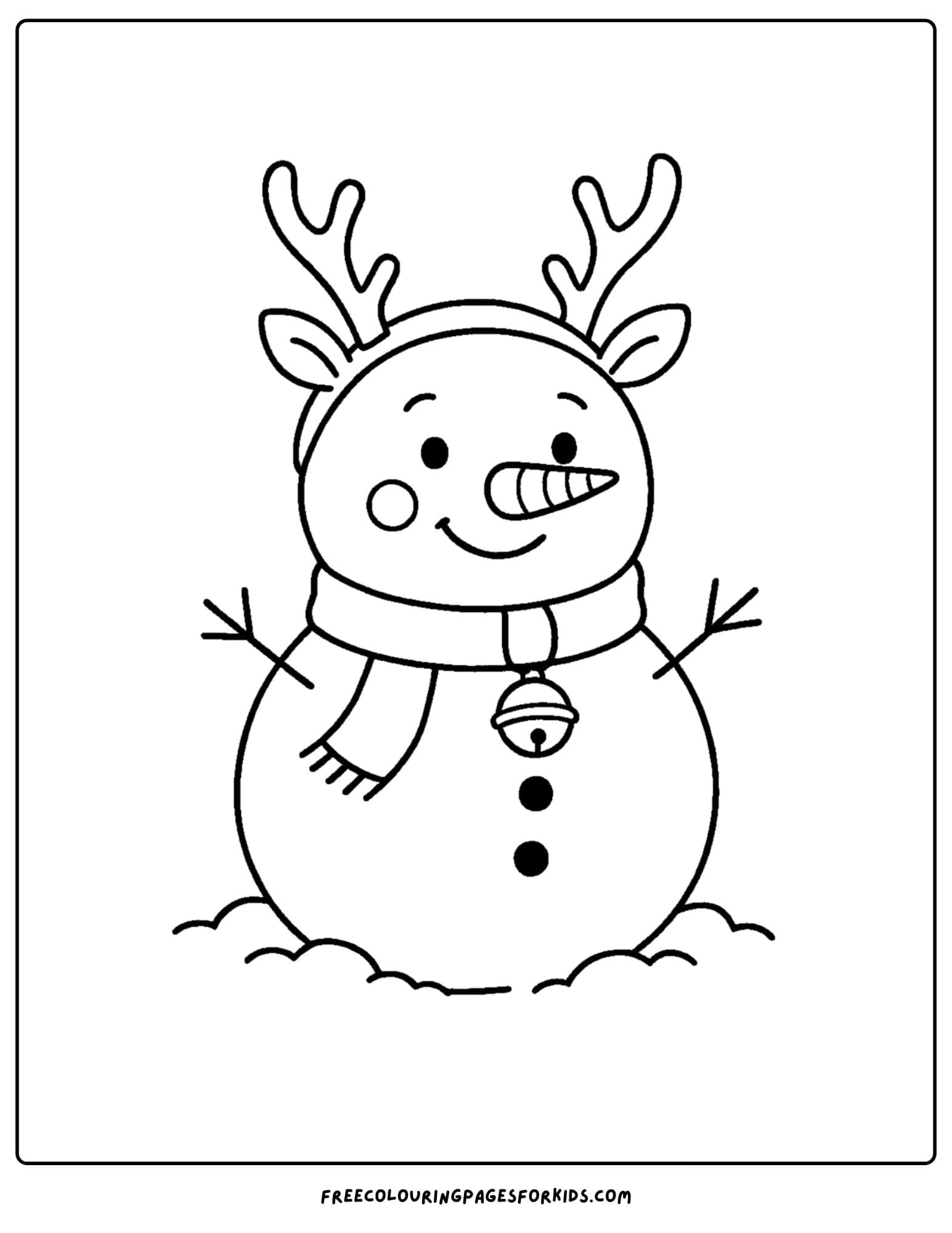 a snowman coloring page featuring a snowman wearing reindeer antlers