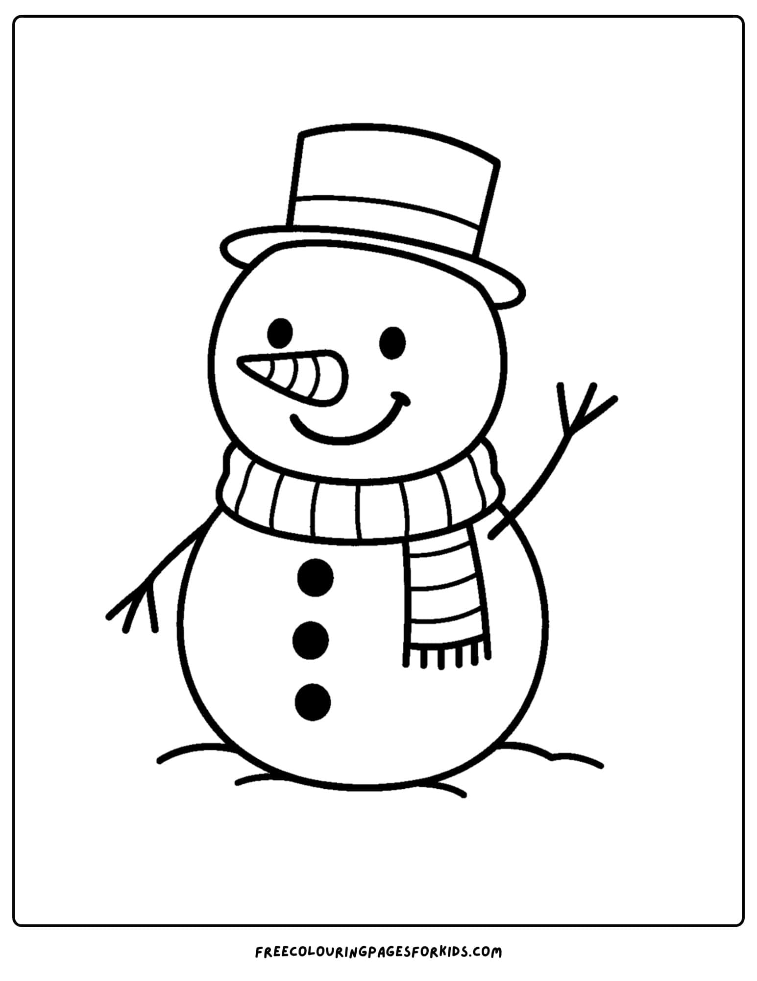 a snowman coloring page featuring a snowman waving hello