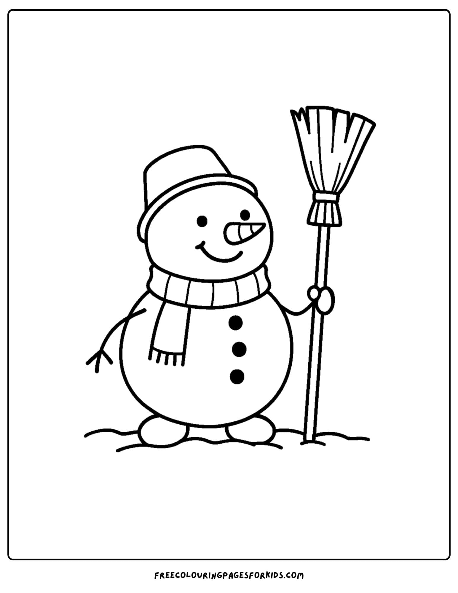 a snowman coloring page featuring a snowman holding a broom