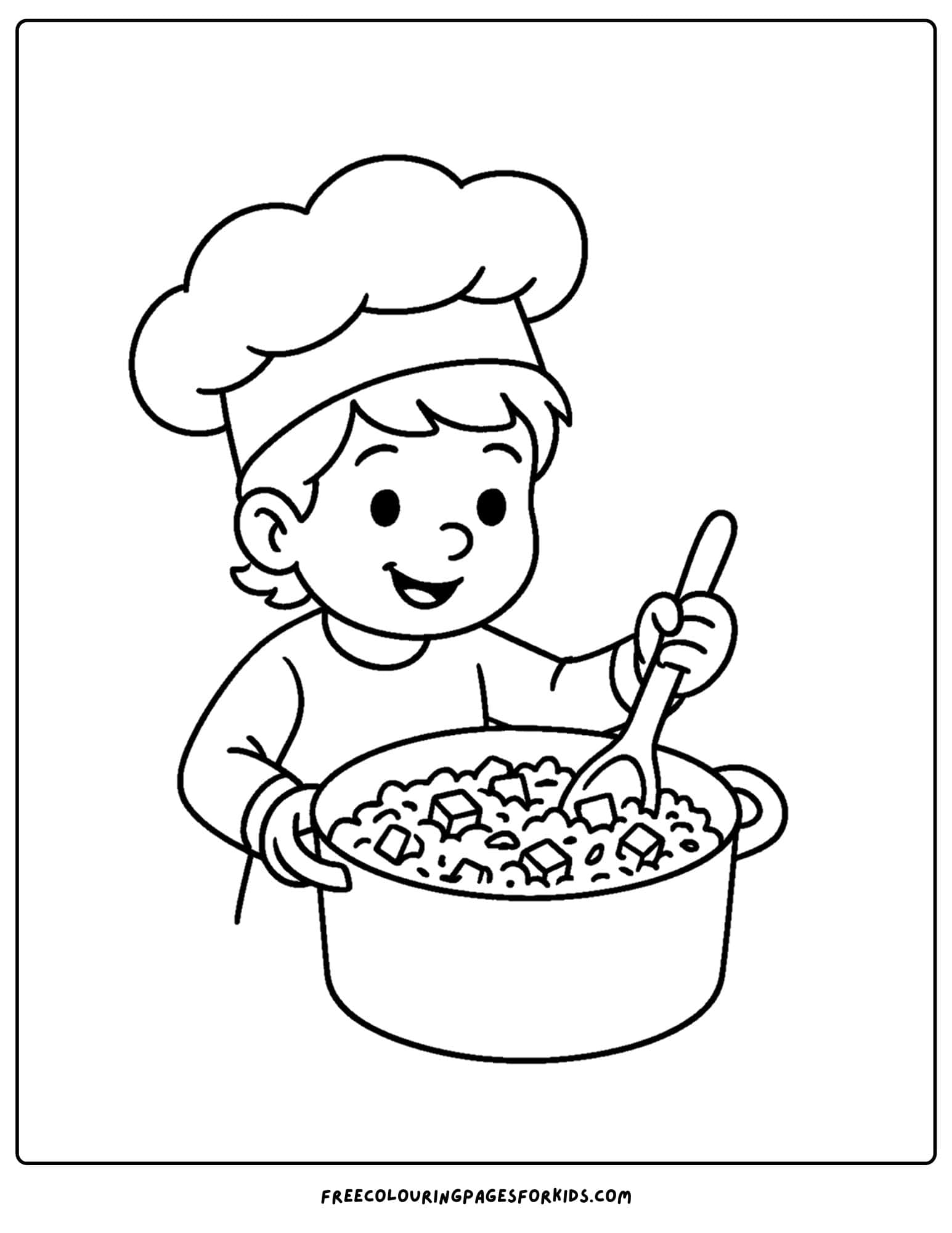 a thanksgiving coloring page of a child making turkey stuffing