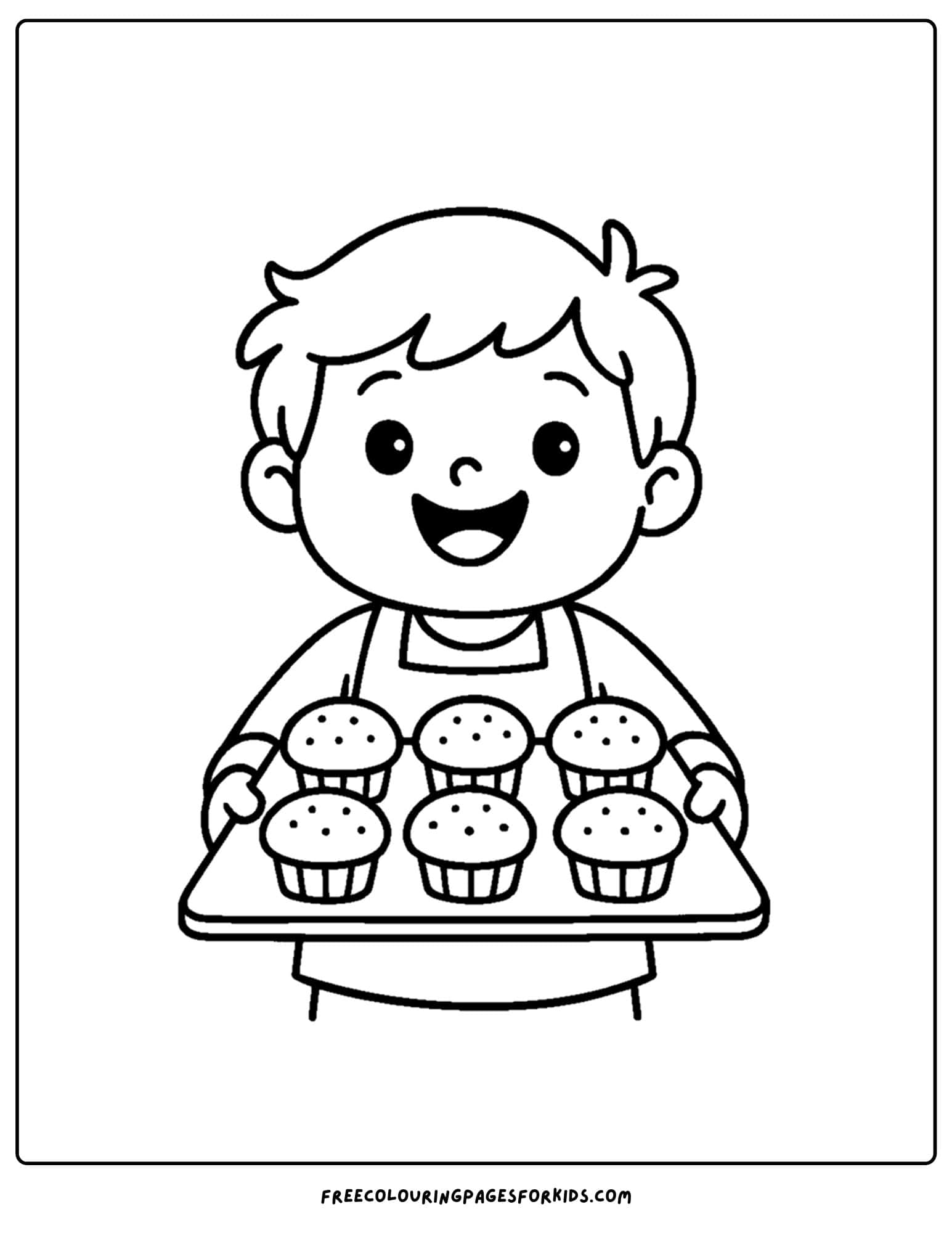 a thanksgiving coloring page of a child with a tray of cornbread muffins