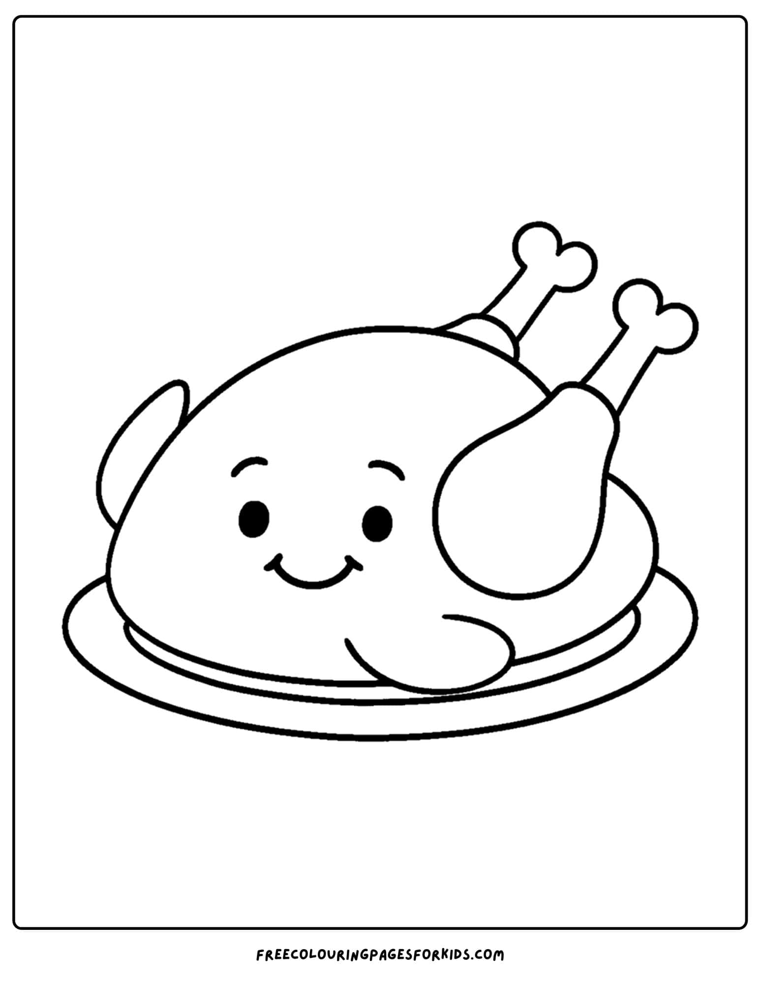 a thanksgiving coloring page of a smiling kawaii turkey