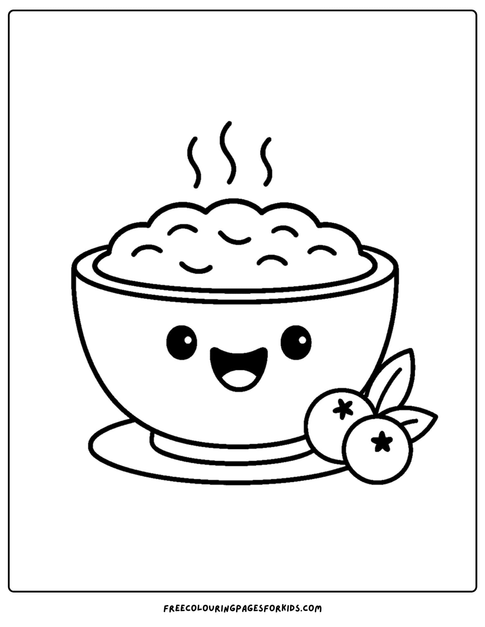 a thanksgiving coloring page of smiling kawaii cranberry sauce in a bowl