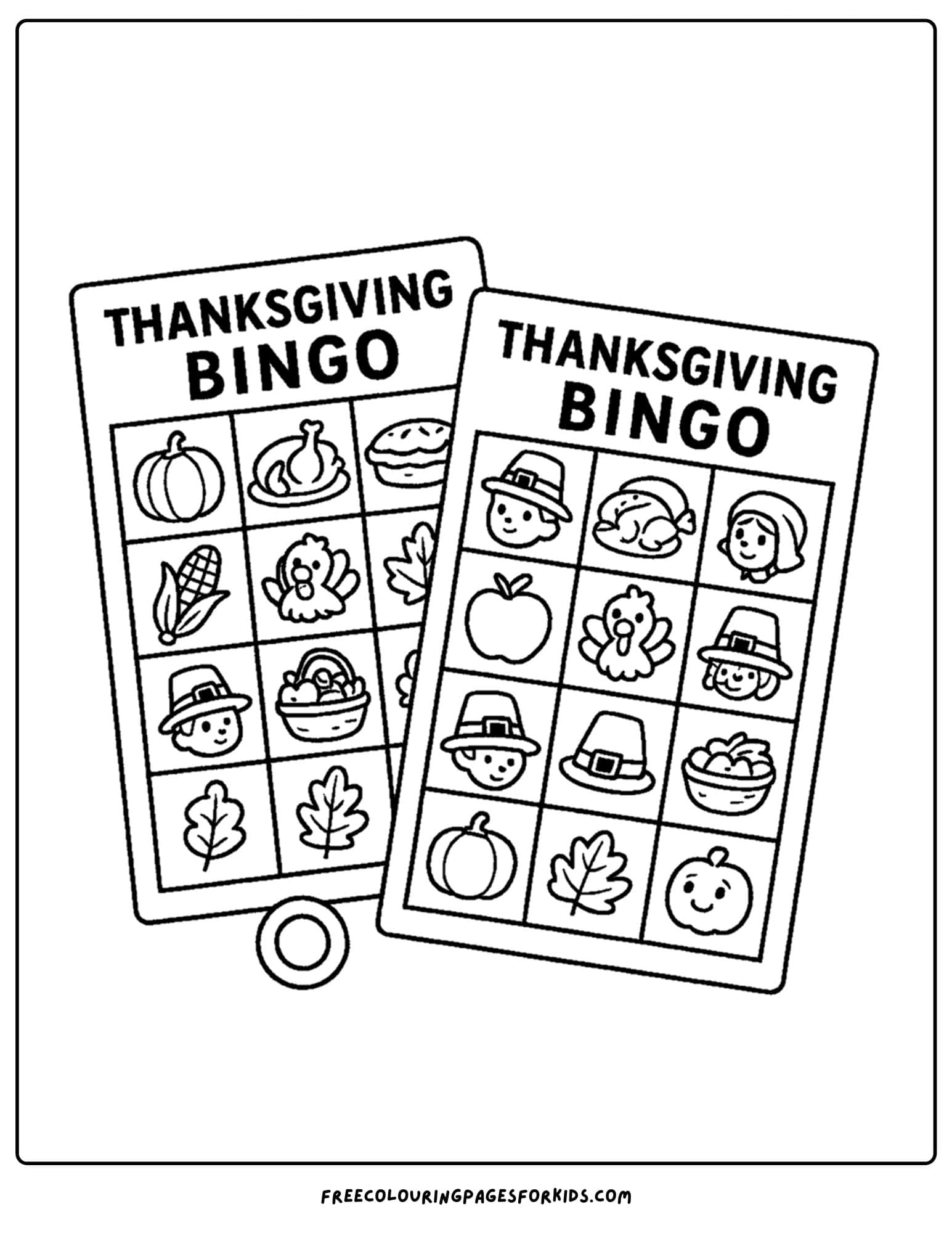 a thanksgiving coloring page of thanksgiving bingo cards