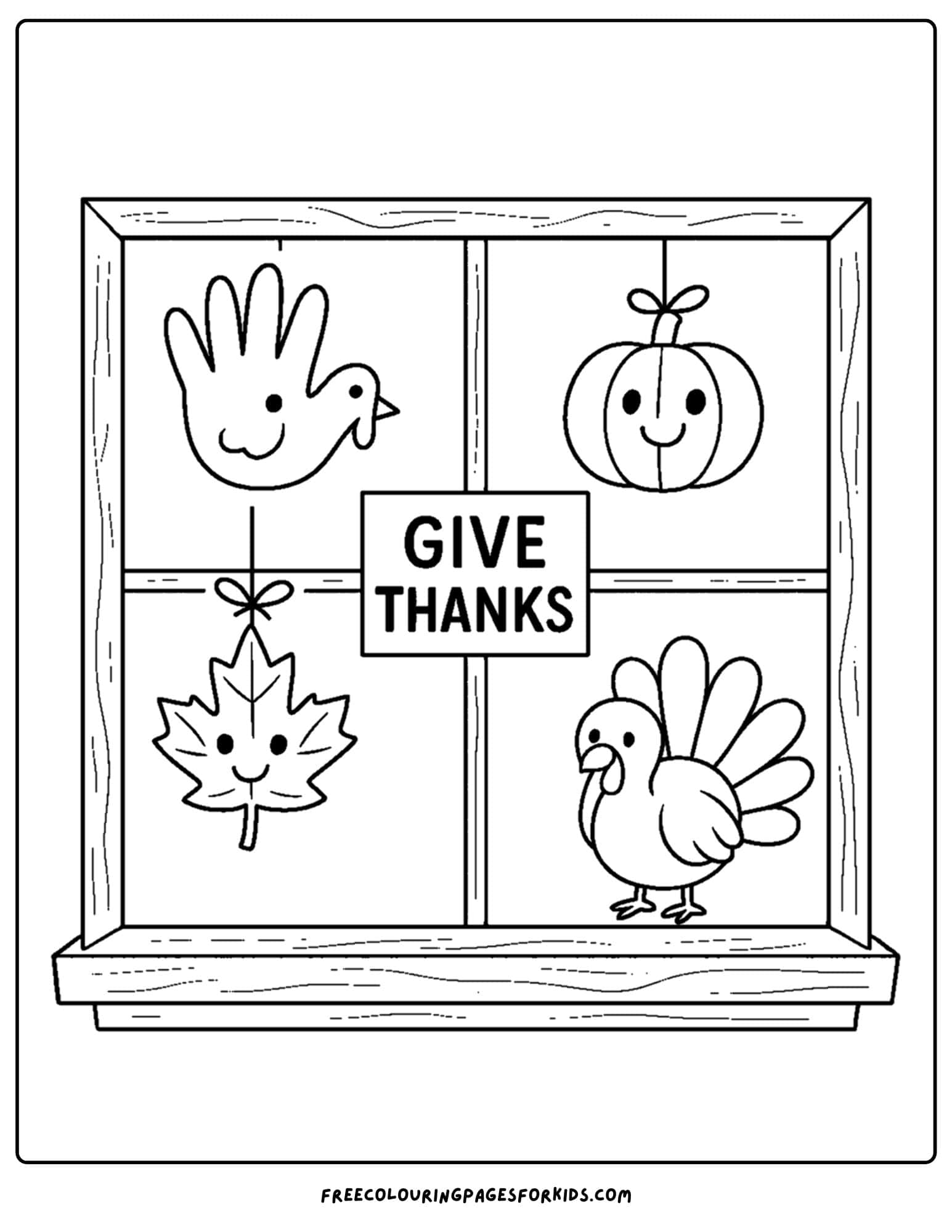 a thanksgiving coloring page of a decorated thanksgiving window