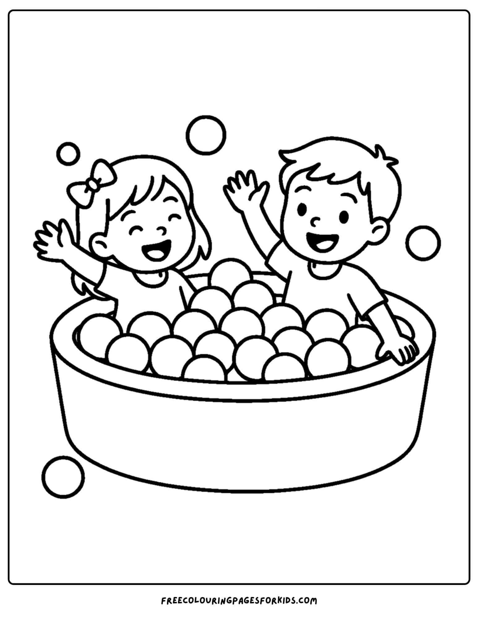 a toy coloring page of kids in a ball pit