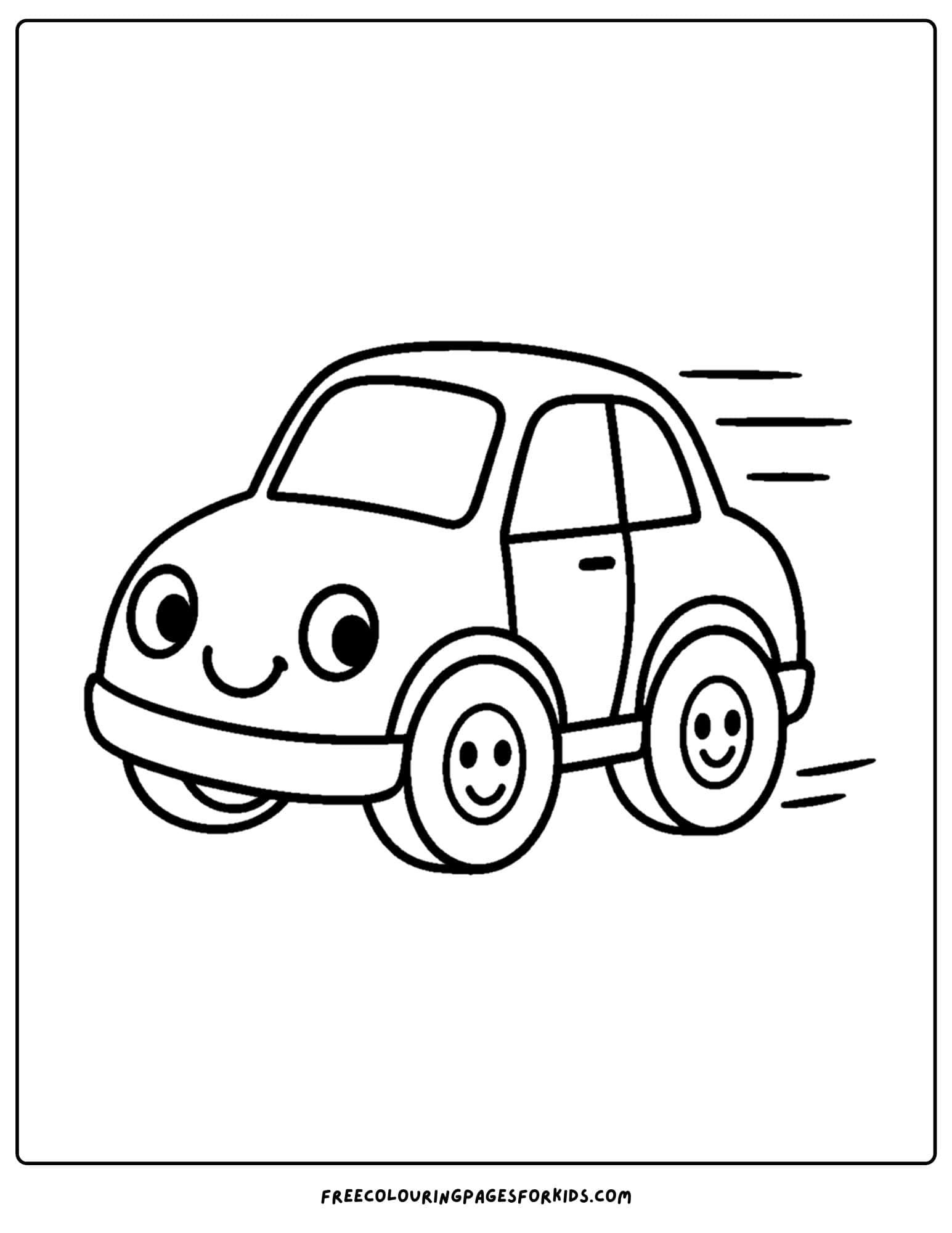 a toy coloring page of a toy car zooming along