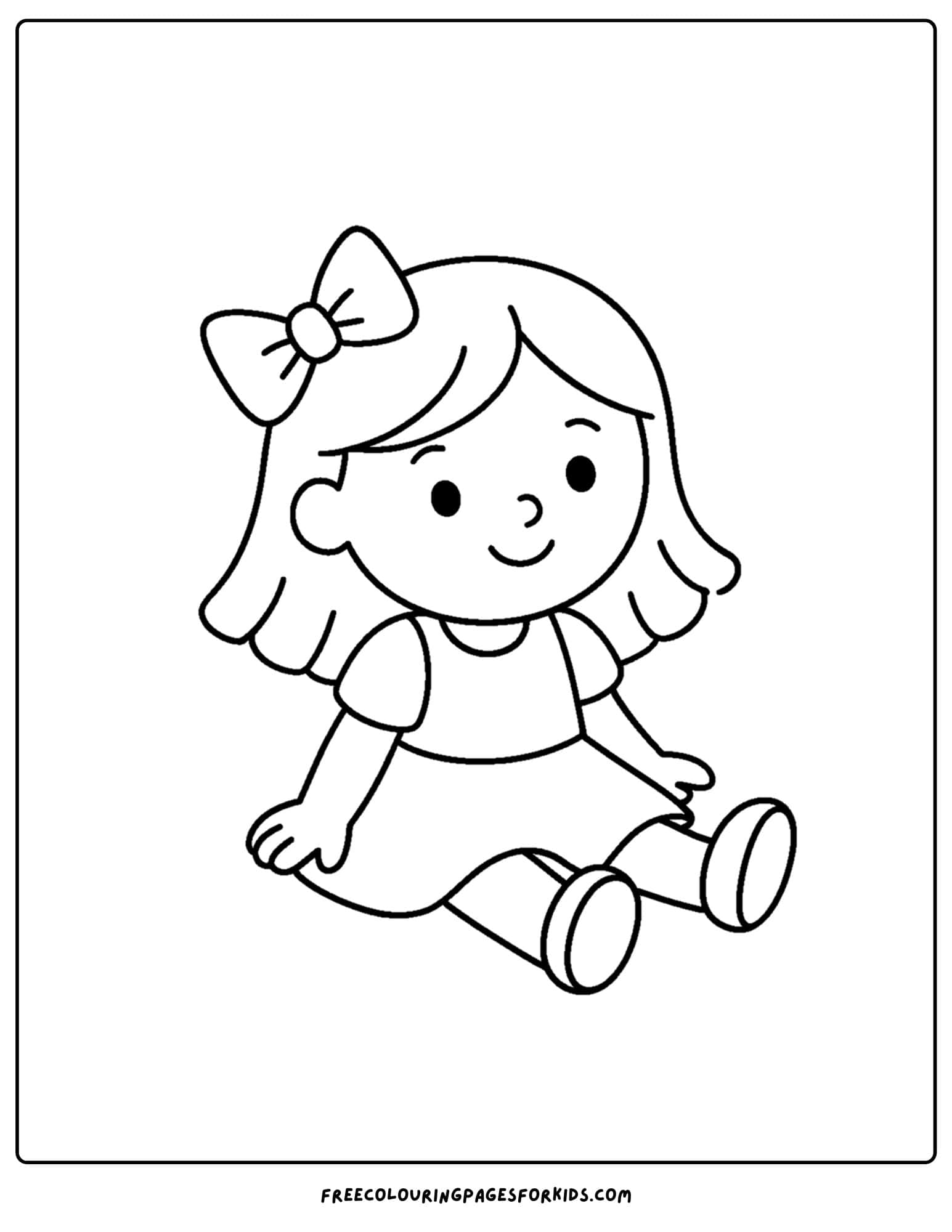 a toy coloring page of a doll with a bow in her hair