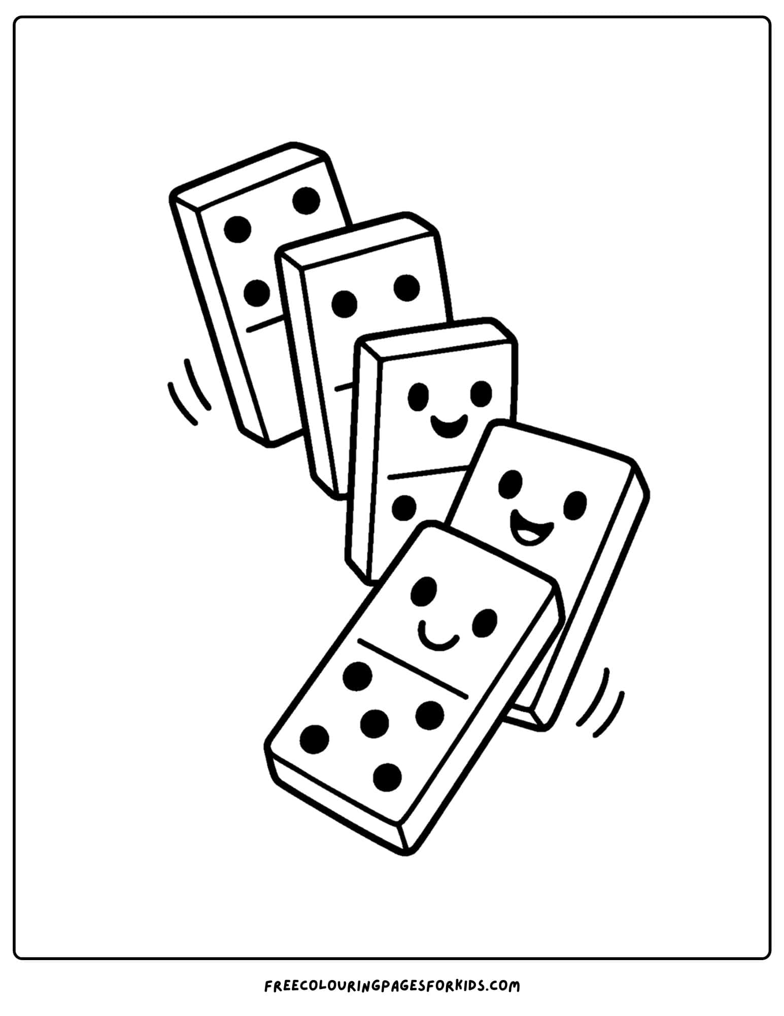 a toy coloring page of tumbling dominos