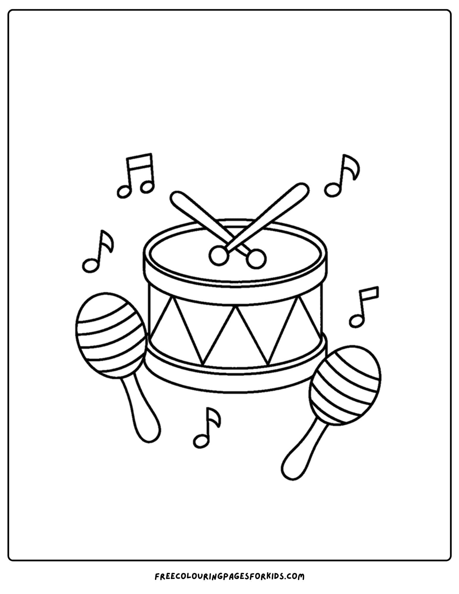 a toy coloring page of a toy drum and maracas