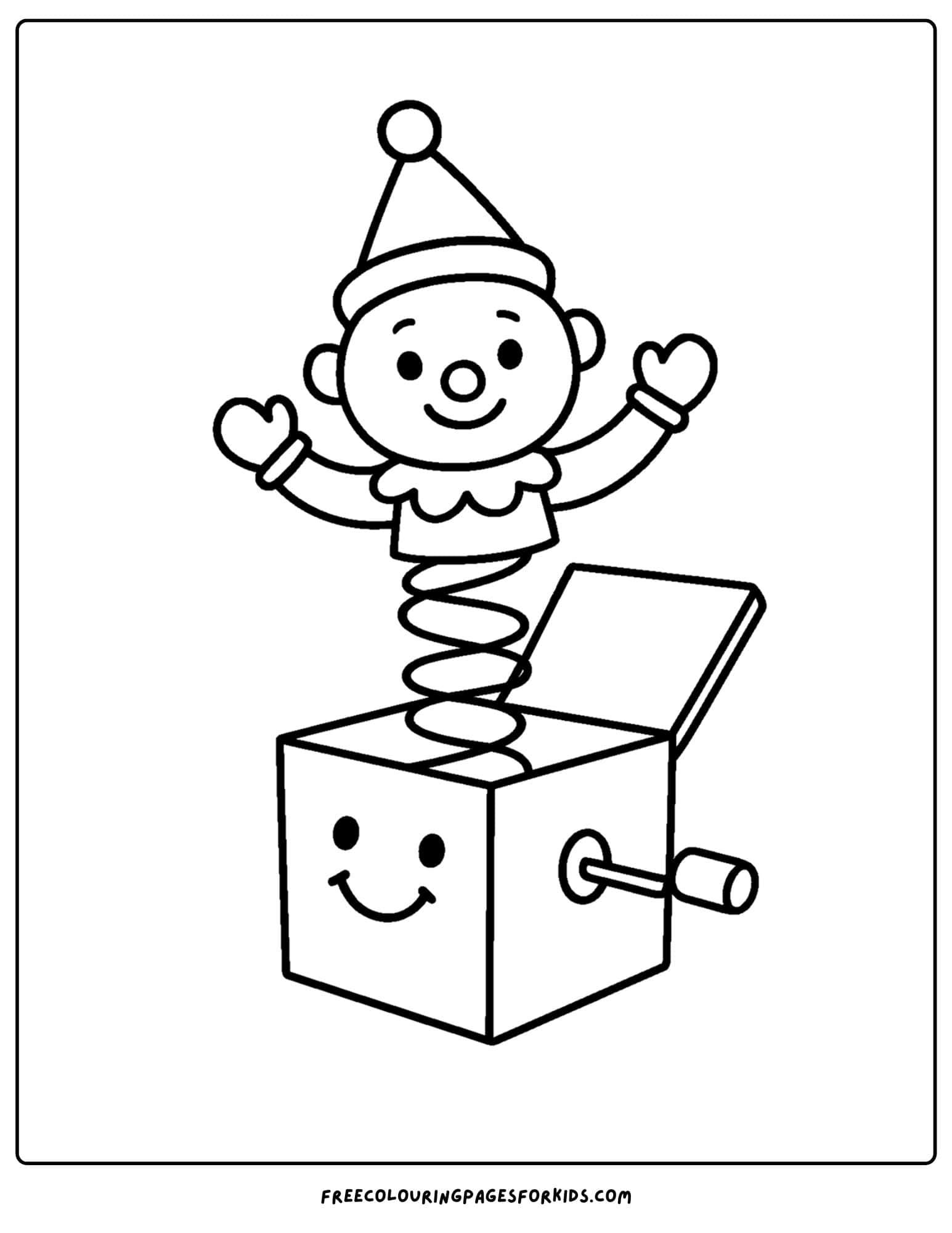 a toy coloring page of a jack in a box
