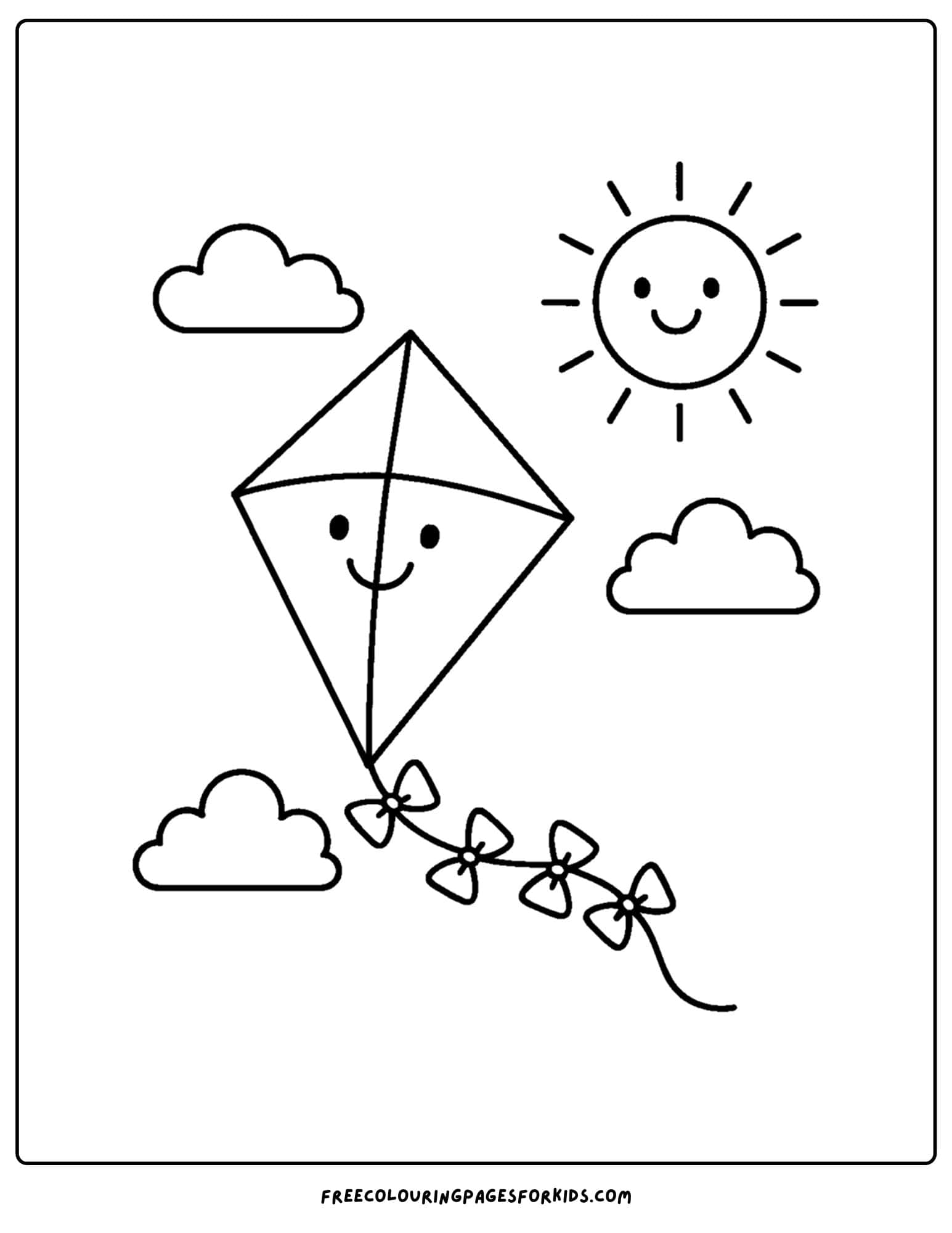 a toy coloring page of a kite flying in the sky