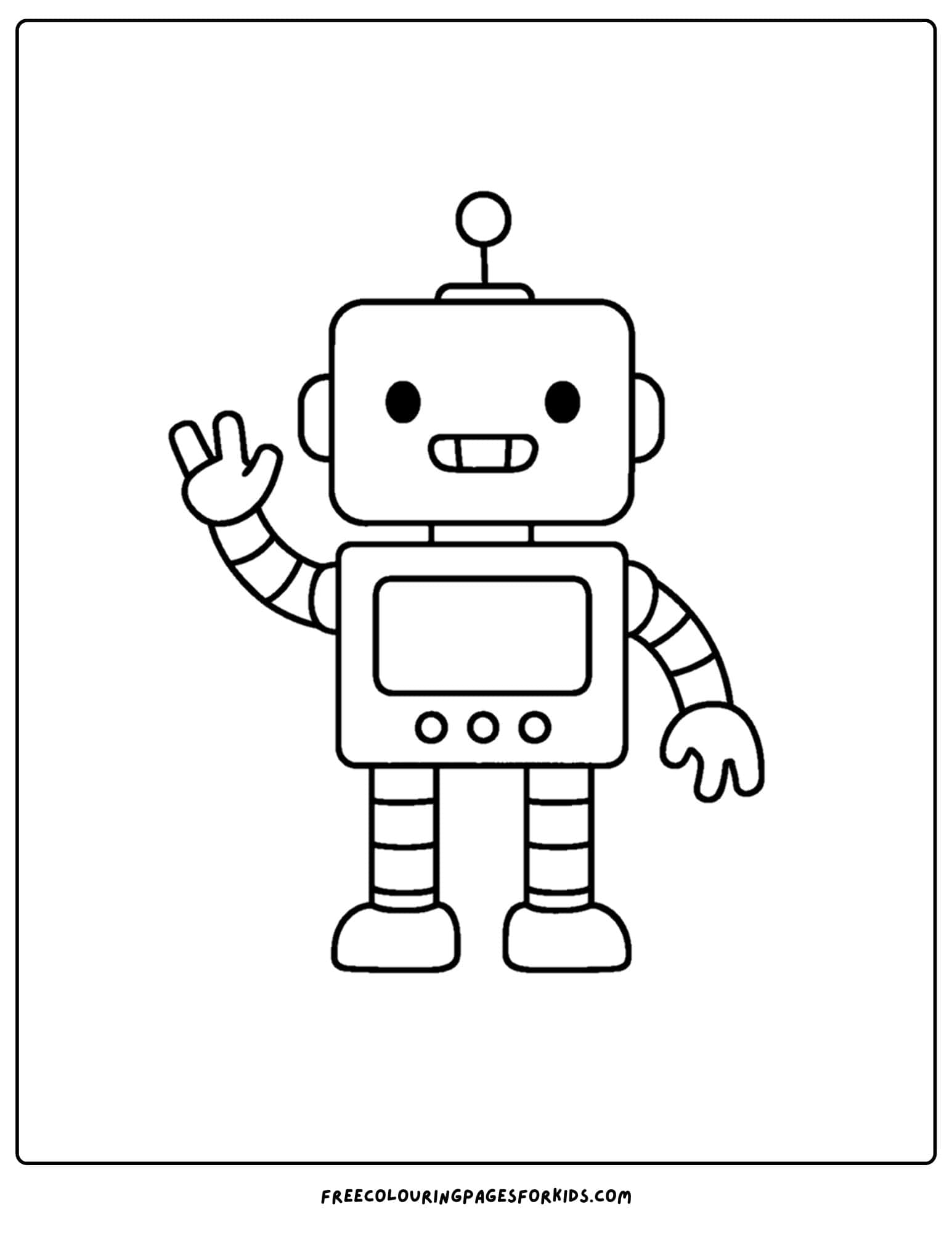 a toy coloring page of a robot waving