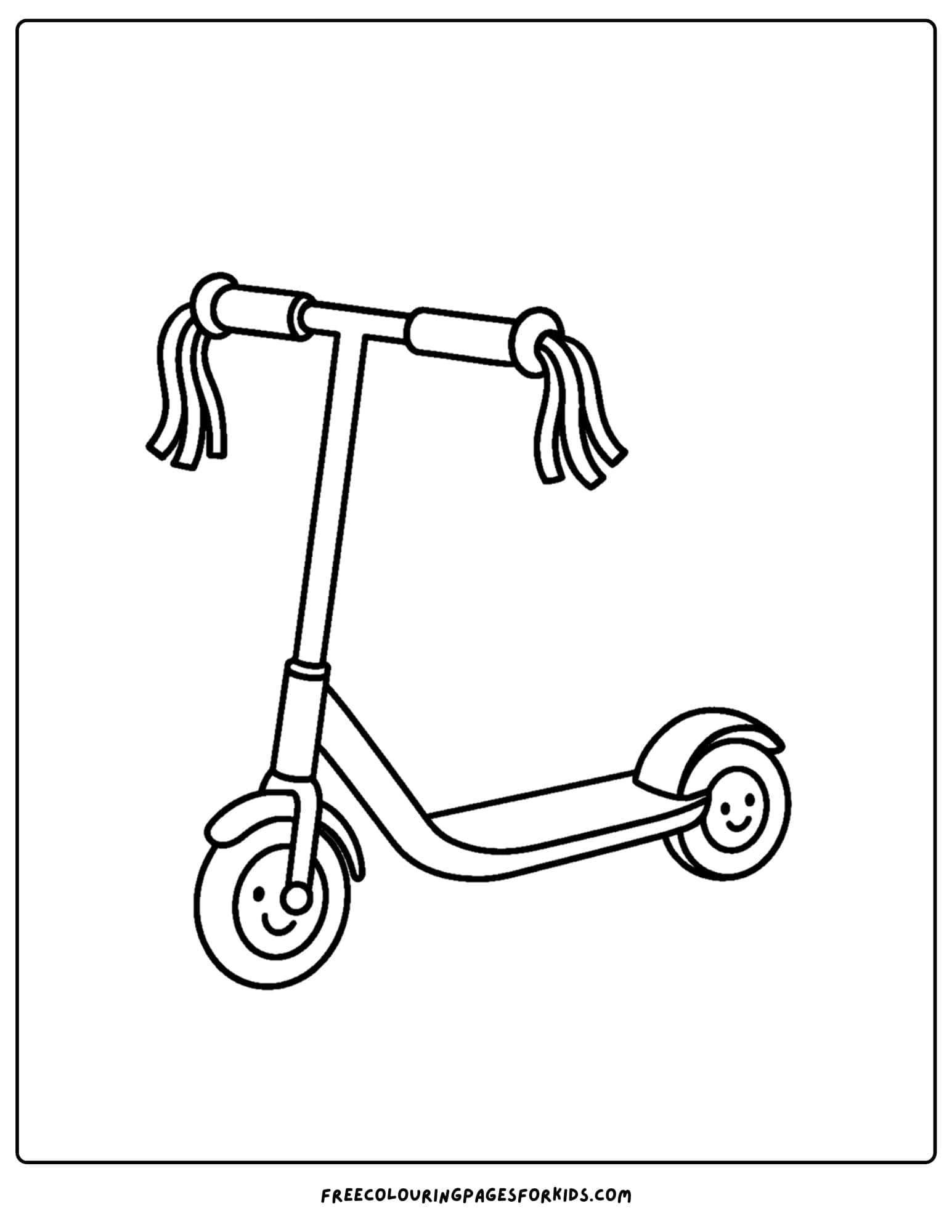 a toy coloring page of a childs scooter with streamers on the handles