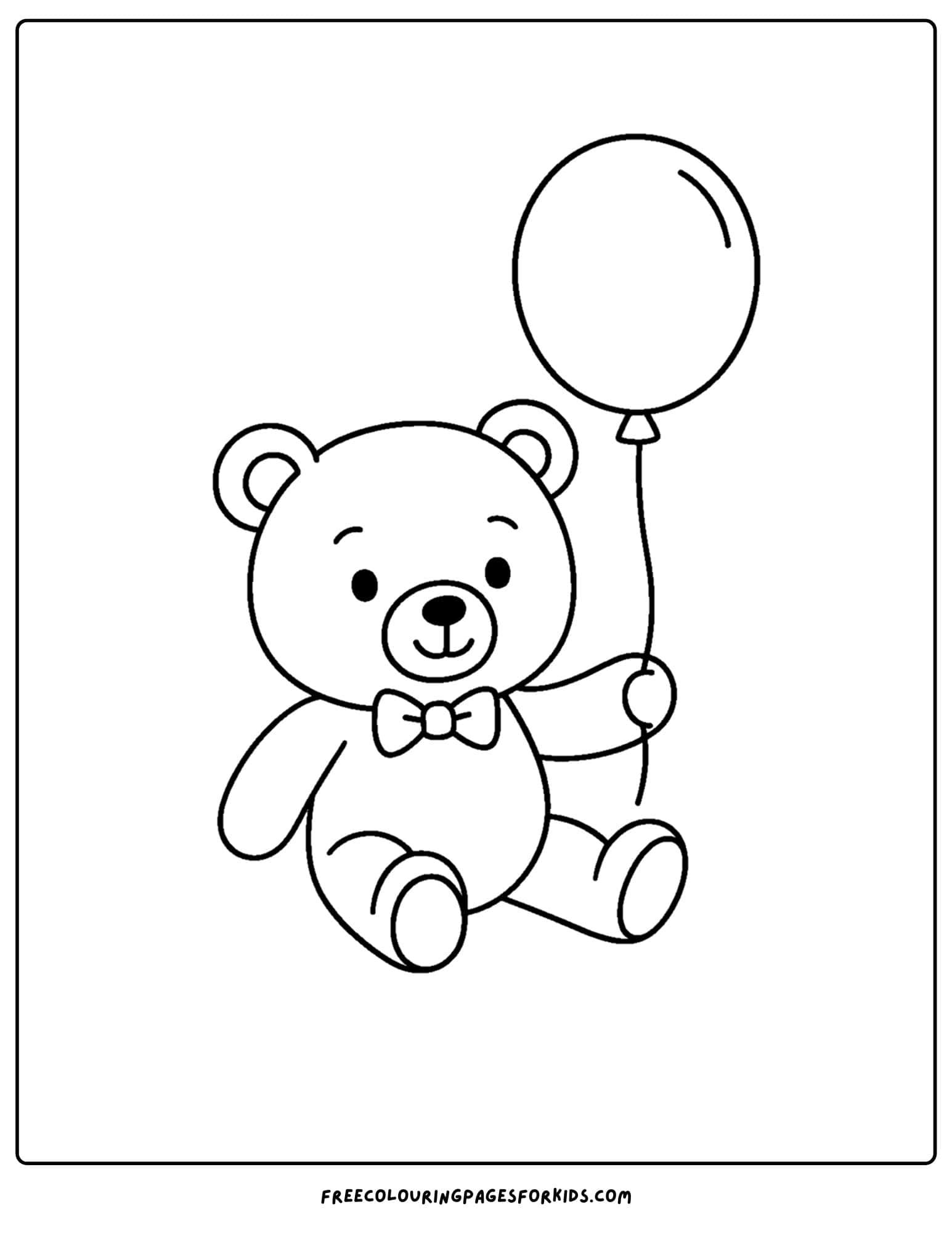 a toy coloring page of a teddy bear holding a balloon