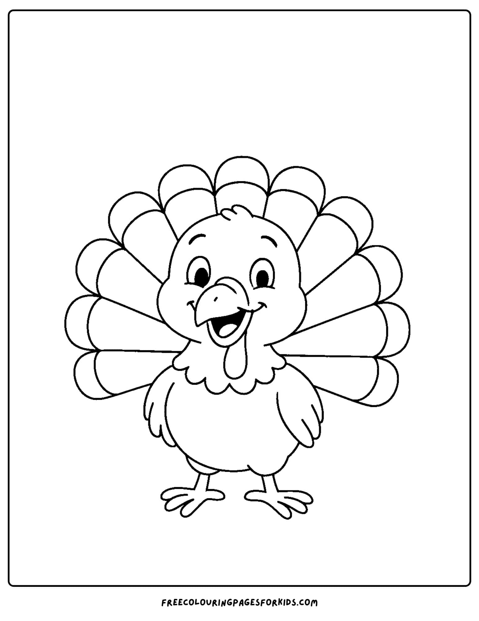 a turkey coloring page featuring a turkey smiling