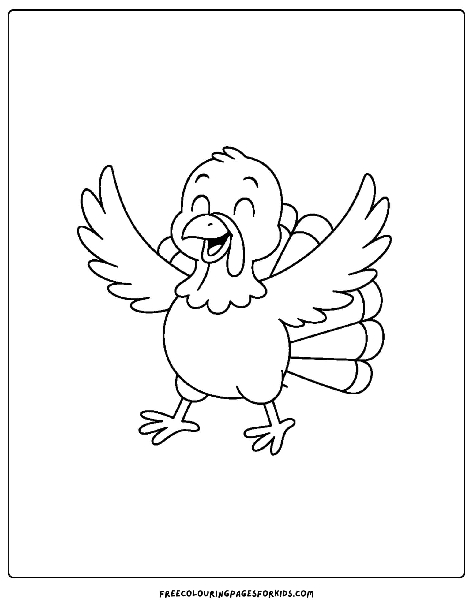 a turkey coloring page featuring a turkey flapping its wings