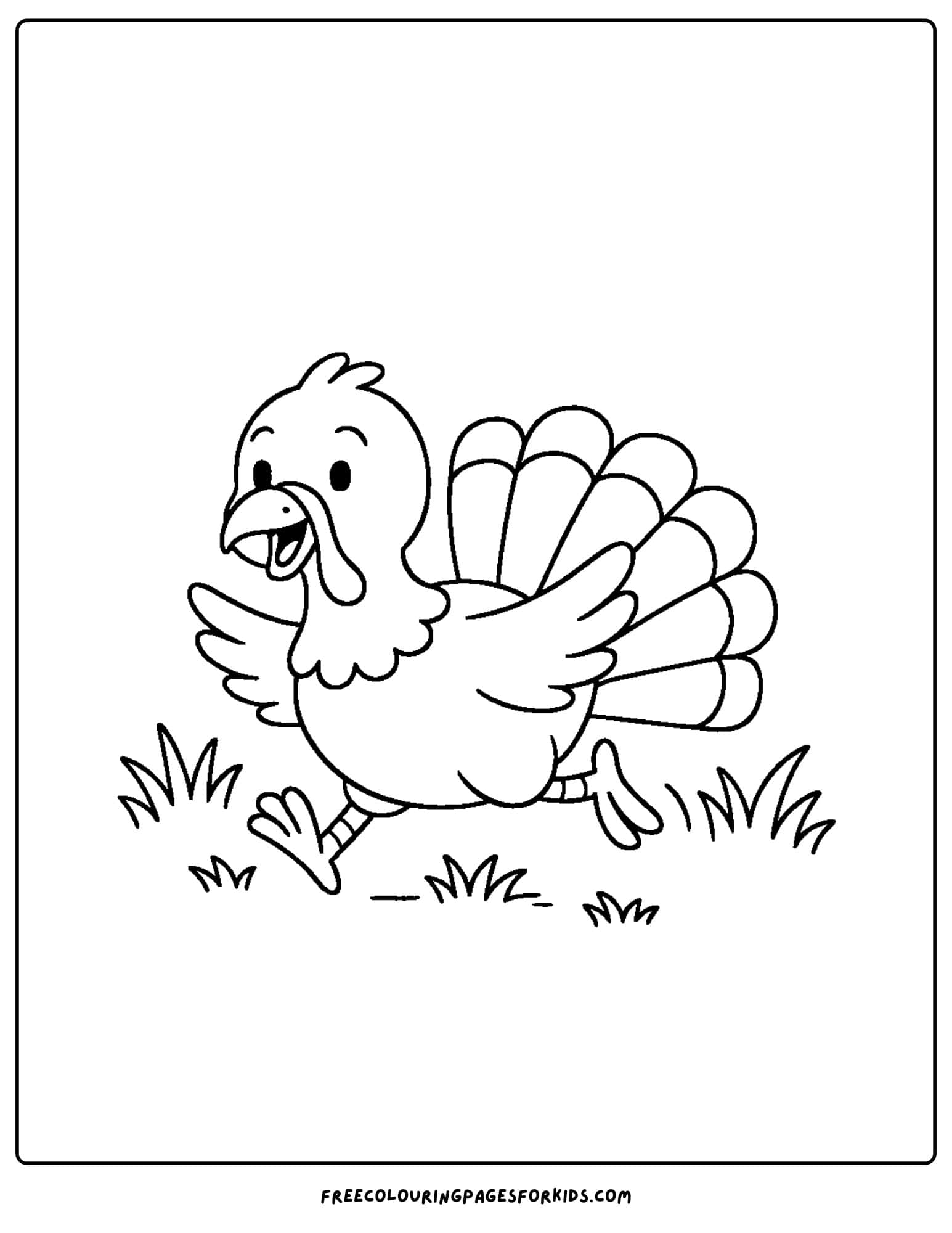a turkey coloring page featuring a turkey running in a field
