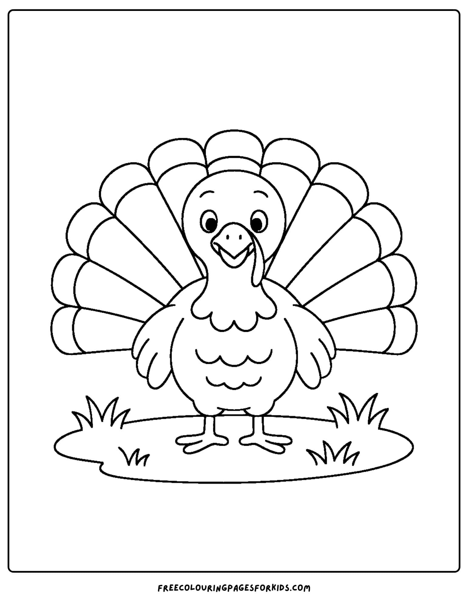 a turkey coloring page featuring a turkey showing its tail feathers