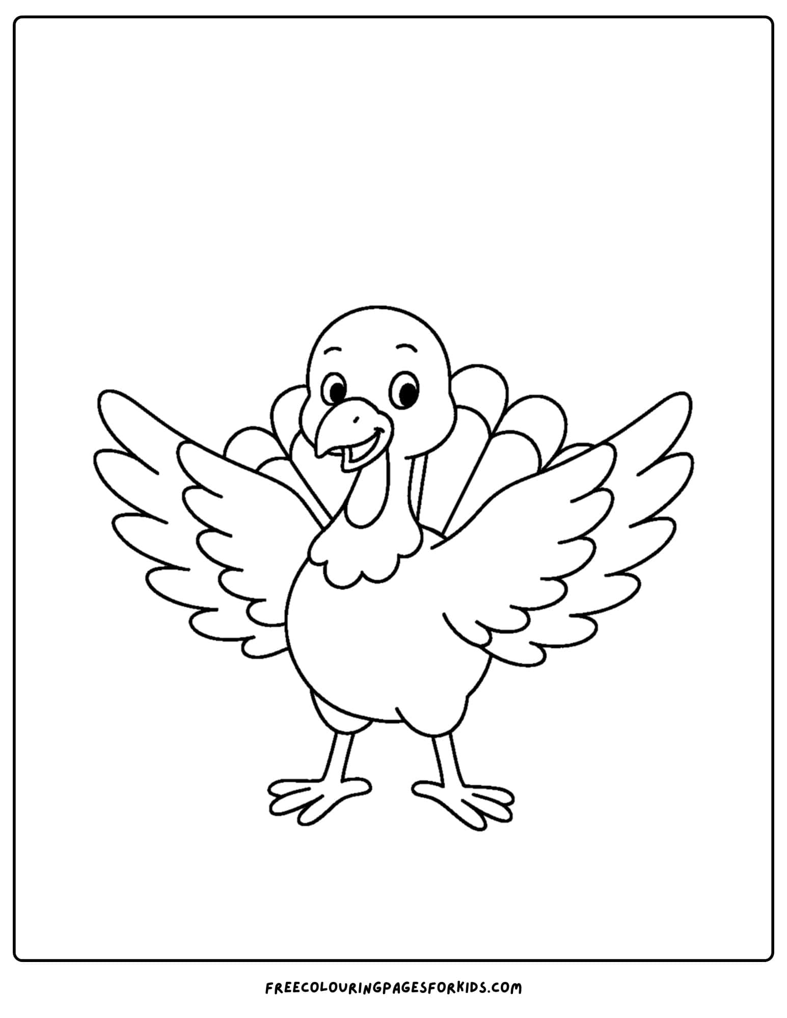 a turkey coloring page featuring a turkey spreading its wings out