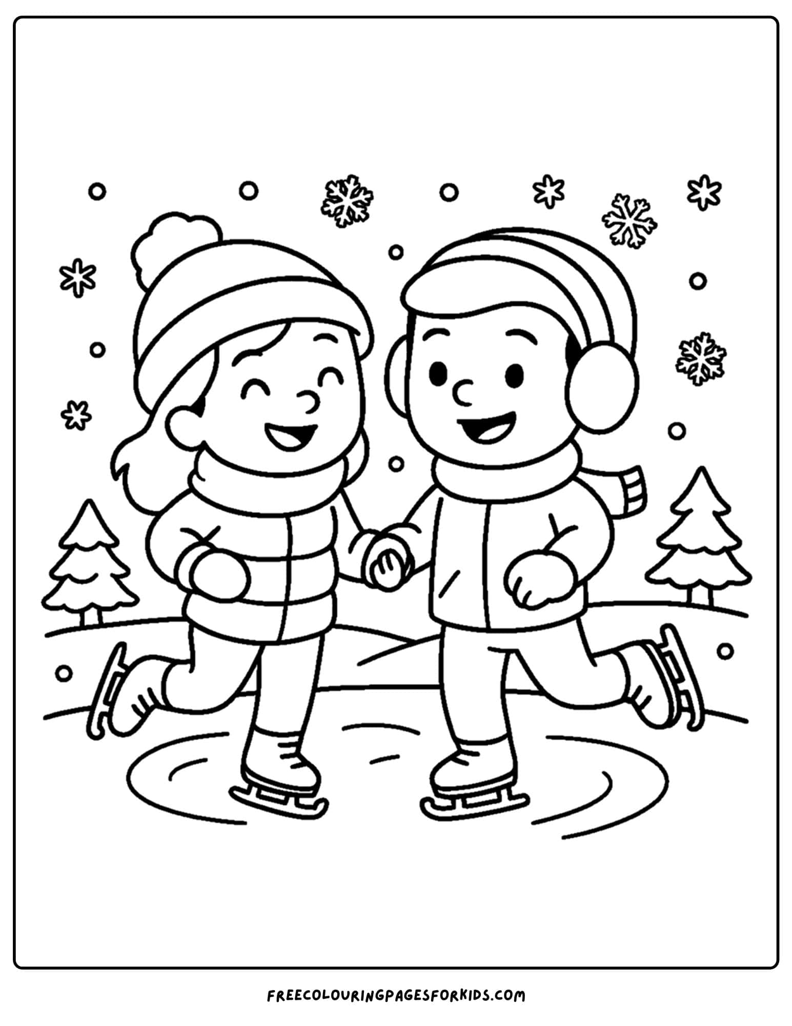 a winter coloring page of a couple ice dancing