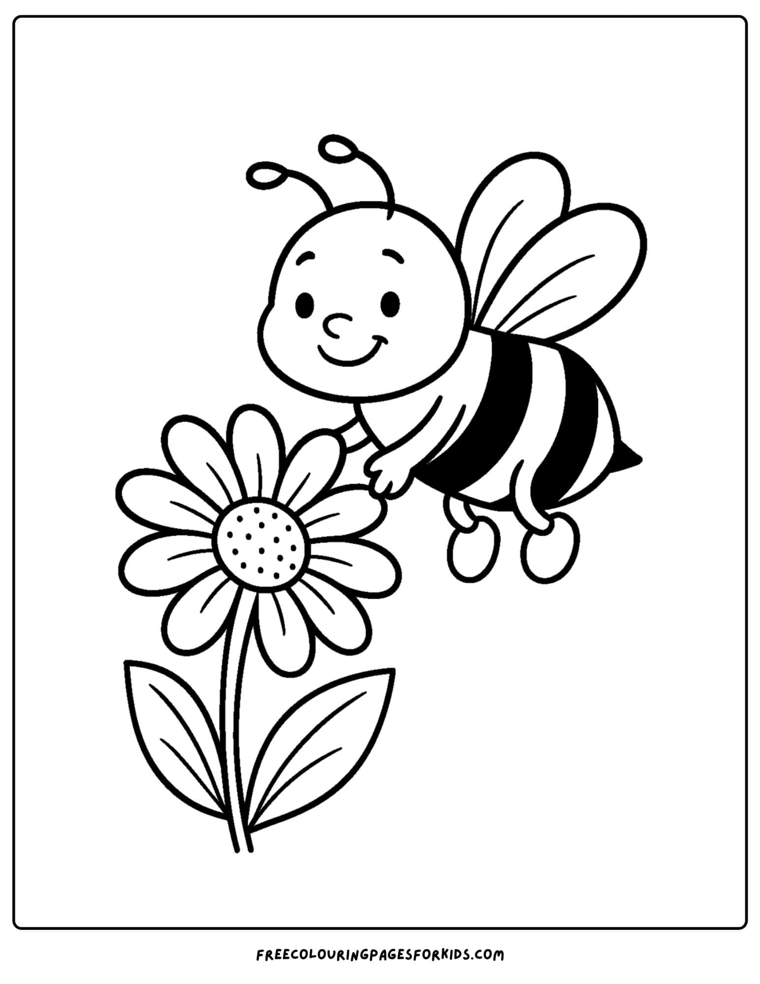 a bee coloring page featuring a bee collecting pollen