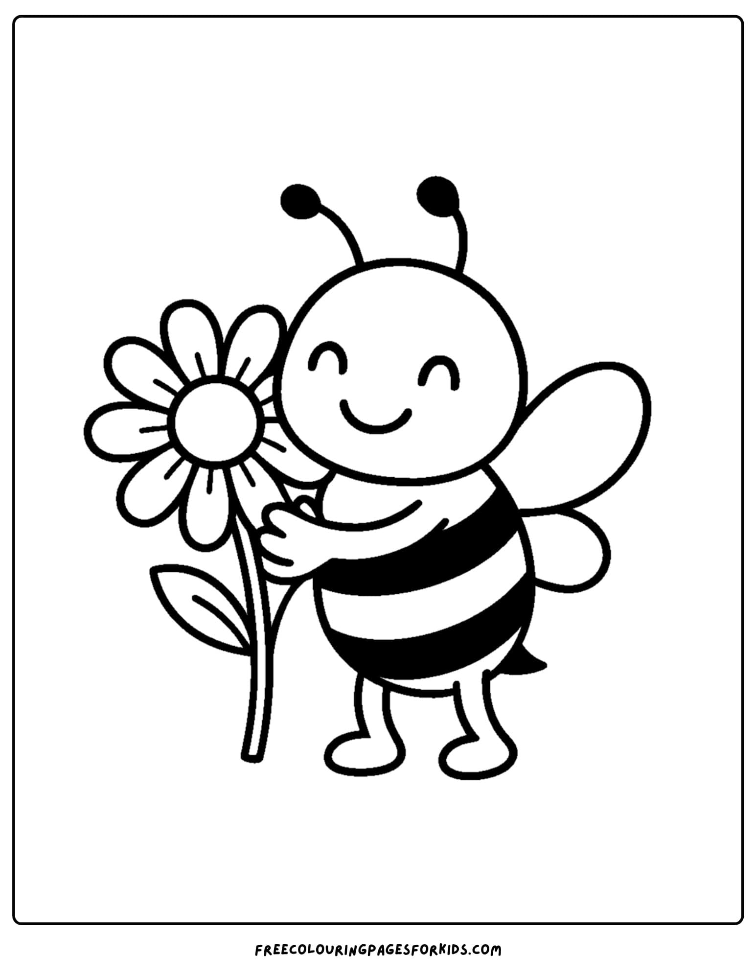 a bee coloring page featuring a bee and a large daisy flower