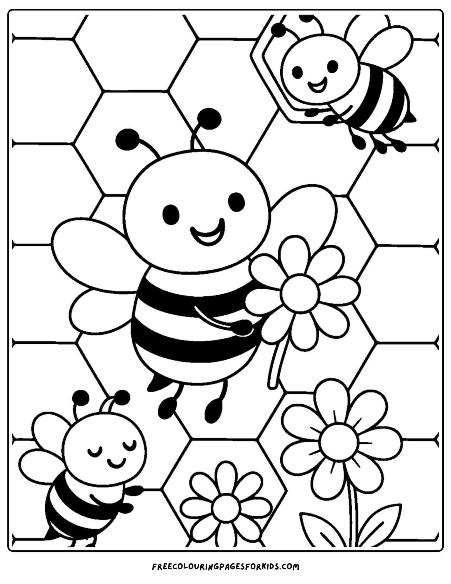 a bee coloring page featuring a bee working inside a hive