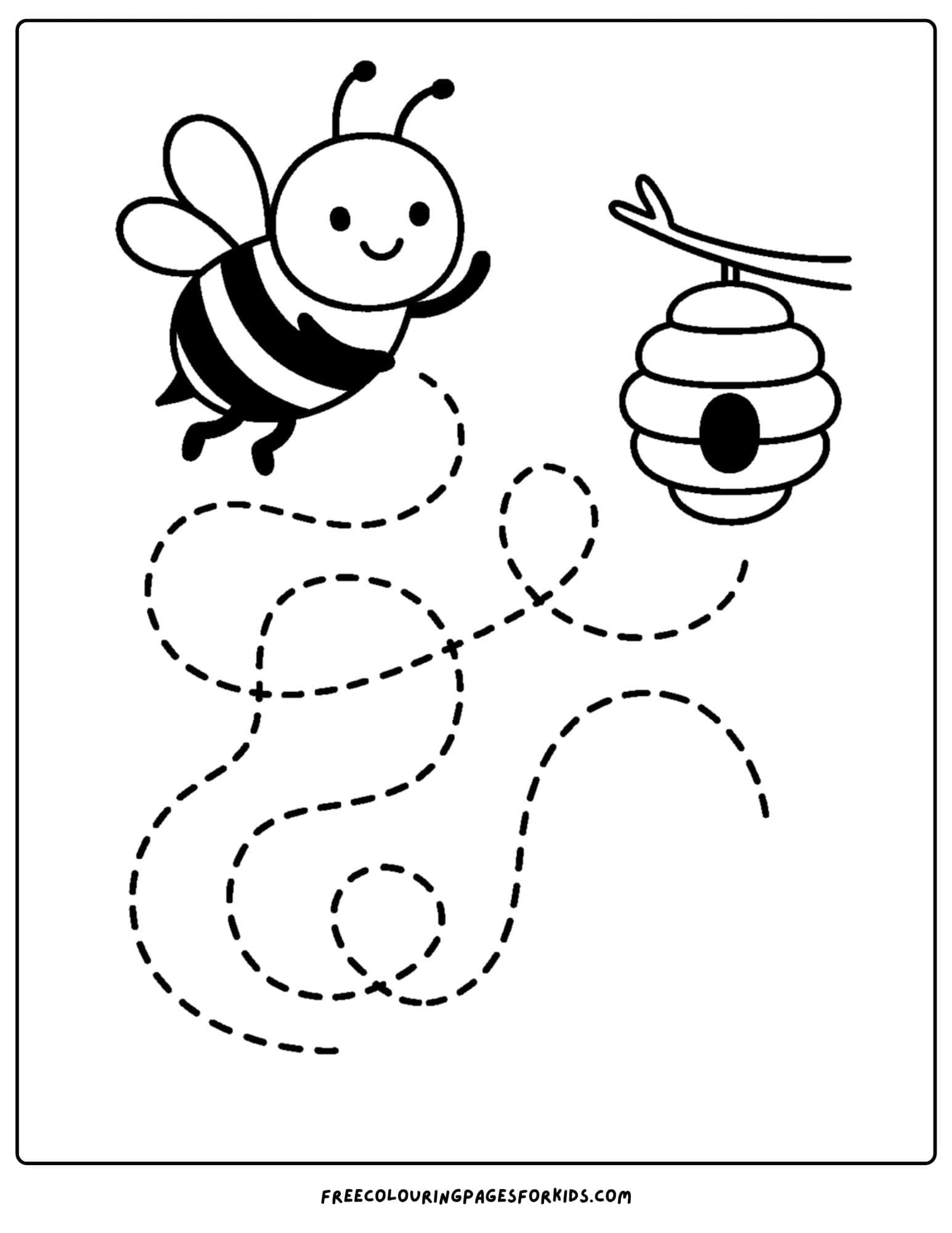 a bee coloring page featuring a bee flying back to the hive