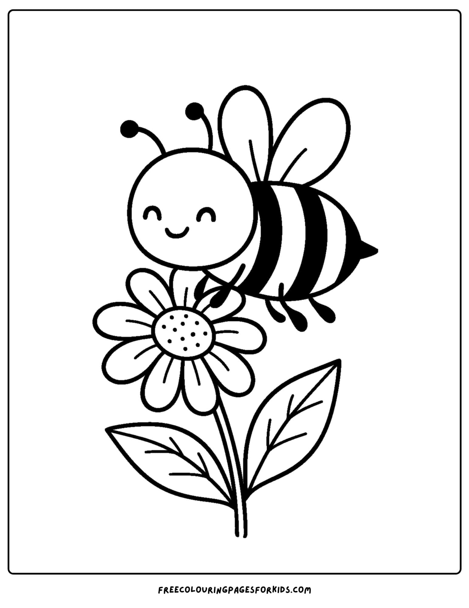a bee coloring page featuring a bee collecting nectar from a flower