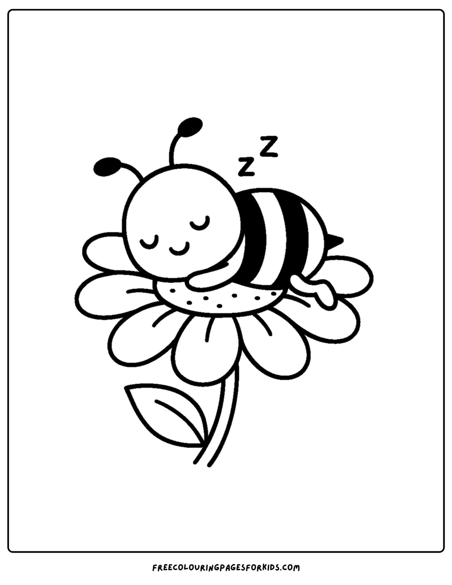 a bee coloring page featuring a bee sleeping on a flower