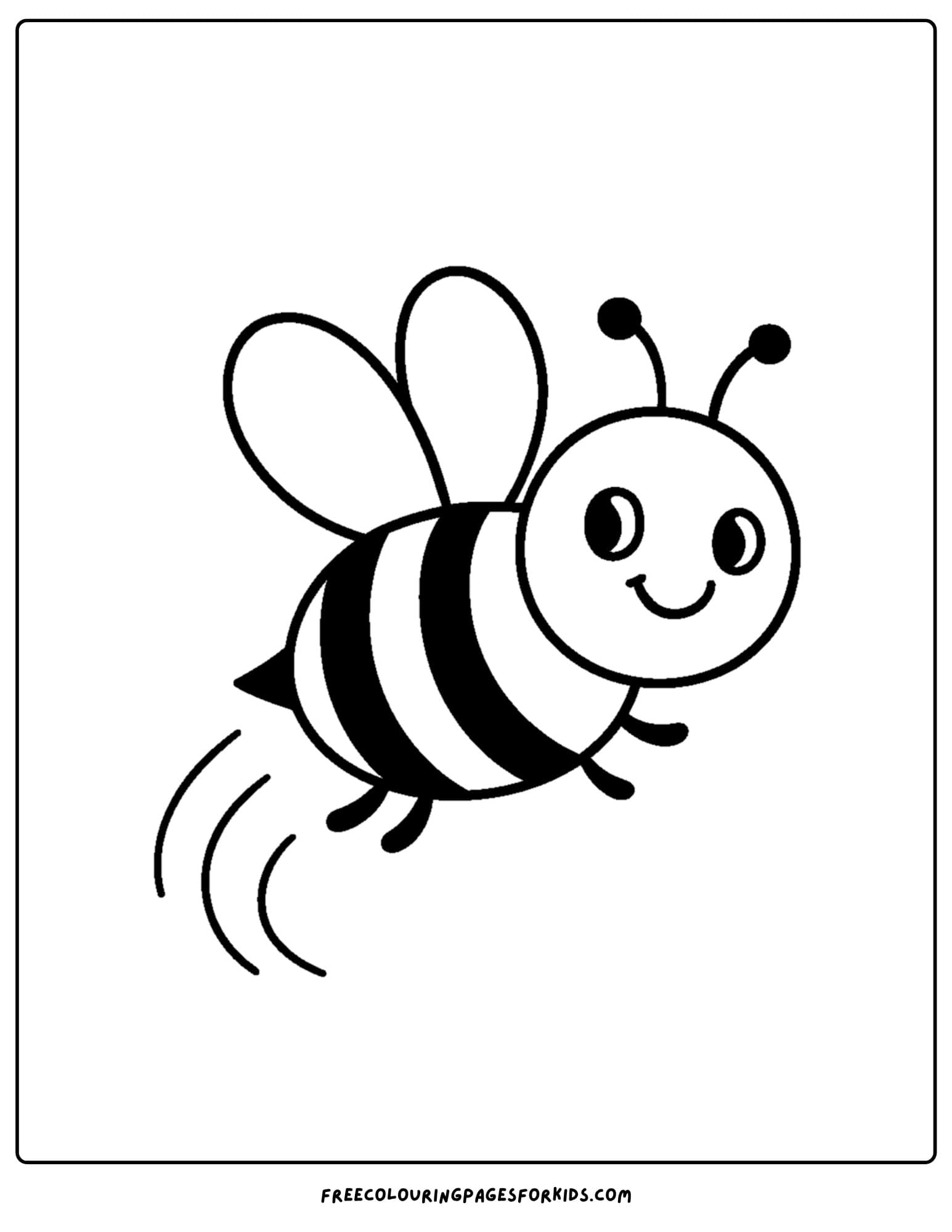 a bee coloring page featuring a bee flying fast and smiling