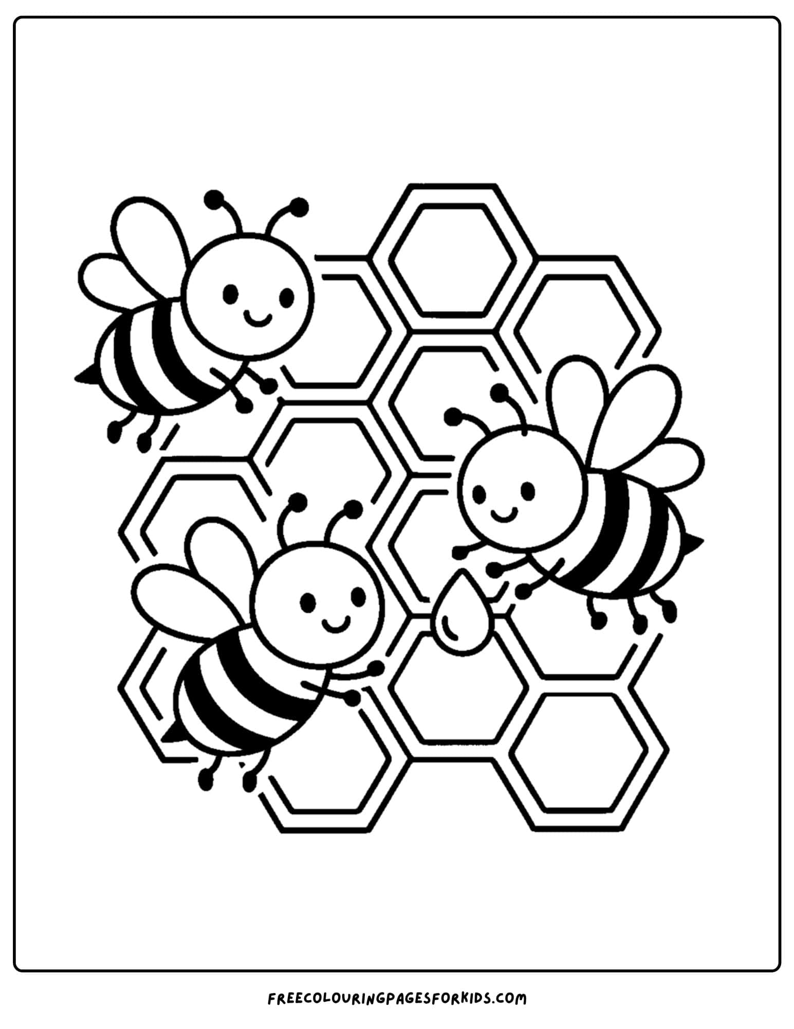 a bee coloring page featuring bees storing honey in honeycomb