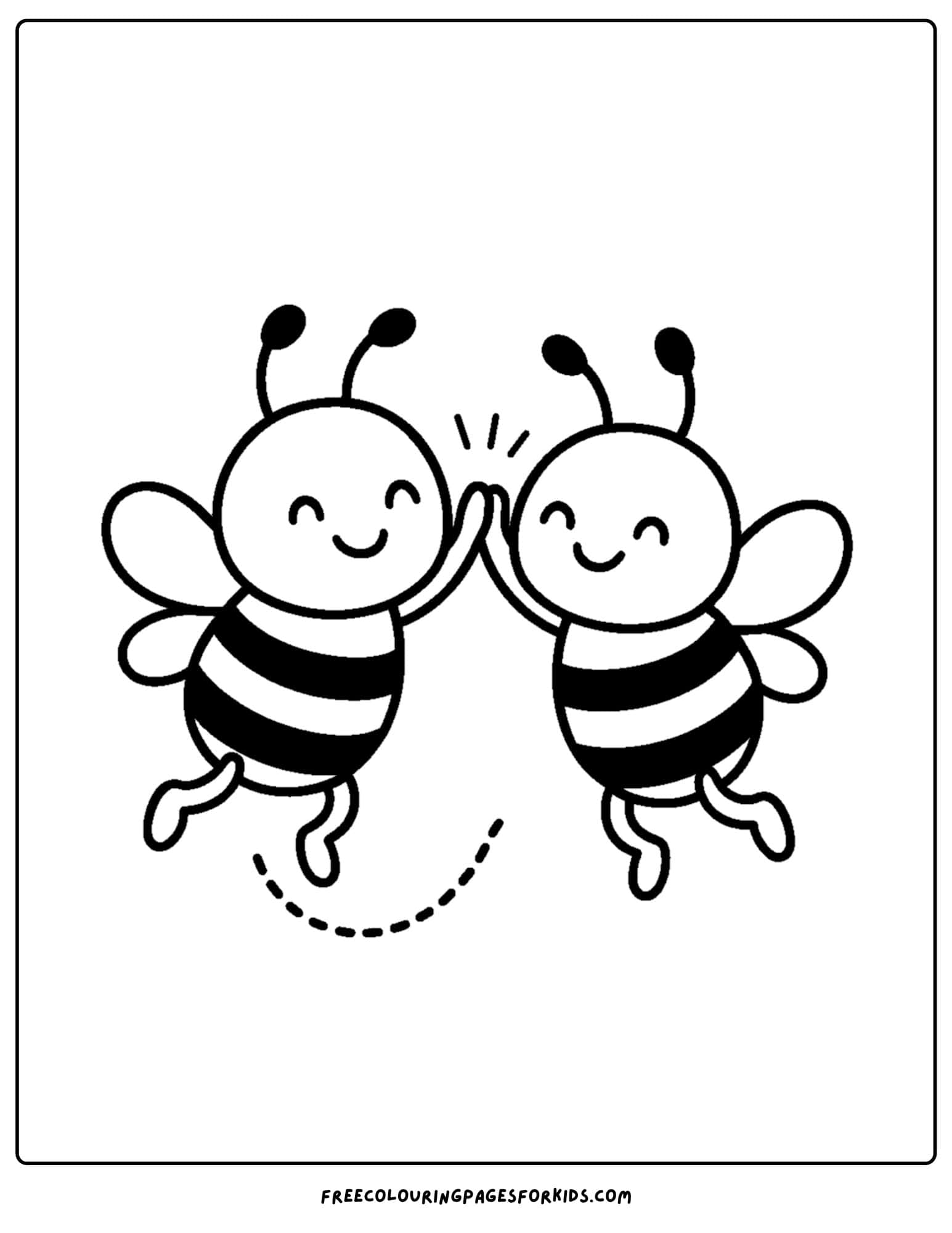 a bee coloring page featuring a bee giving another bee a high five