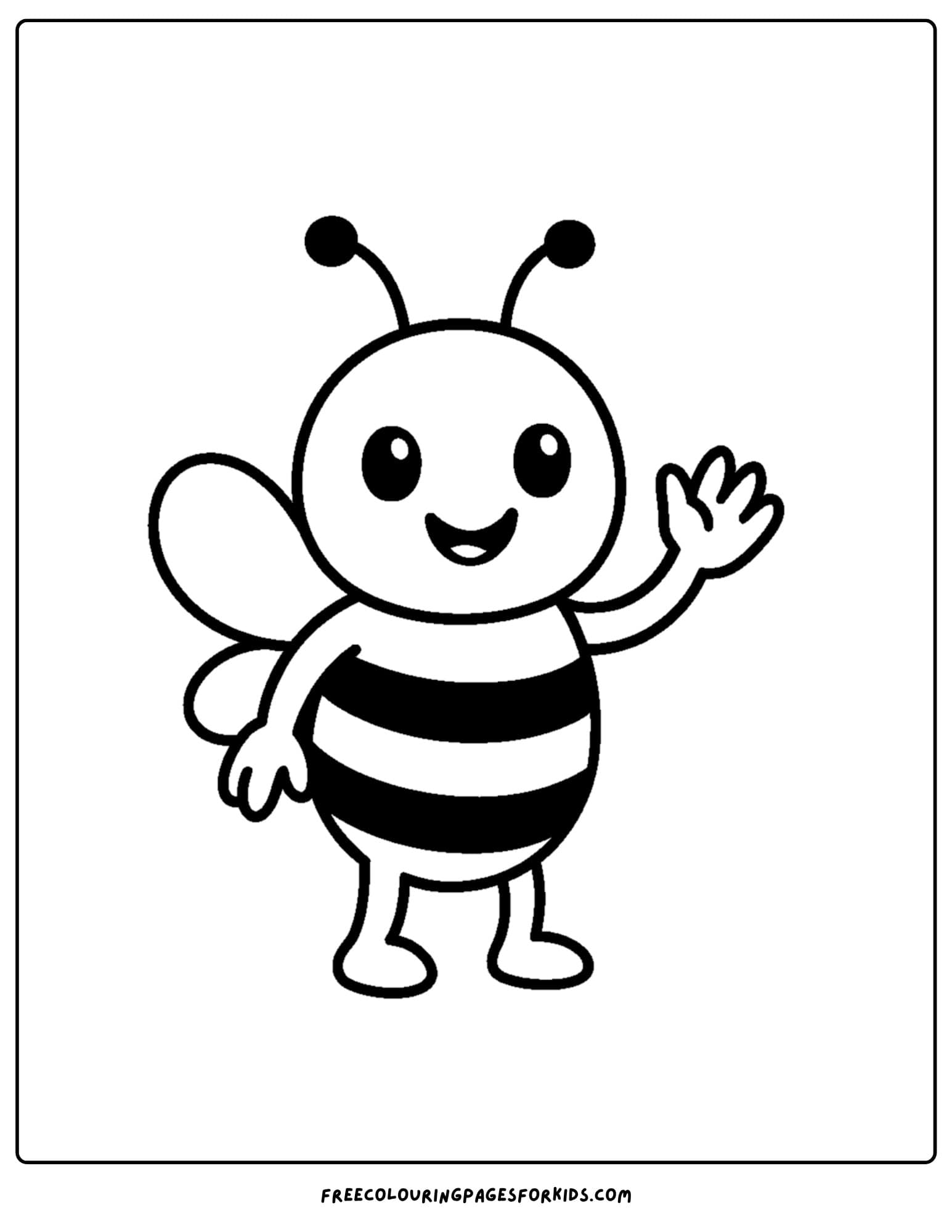 a bee coloring page featuring a bee waving hello