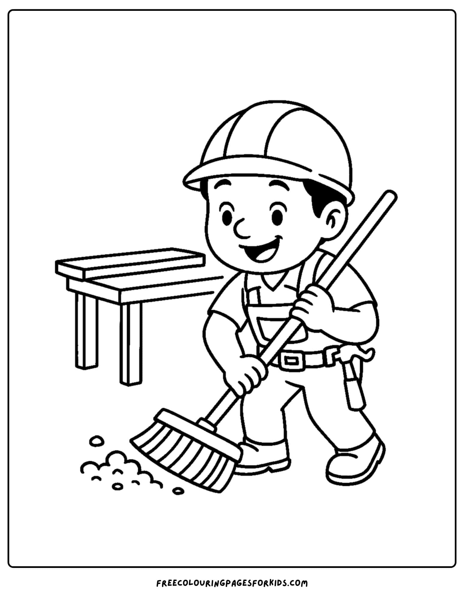 Construction worker coloring page in which construction worker is clearing wood chips