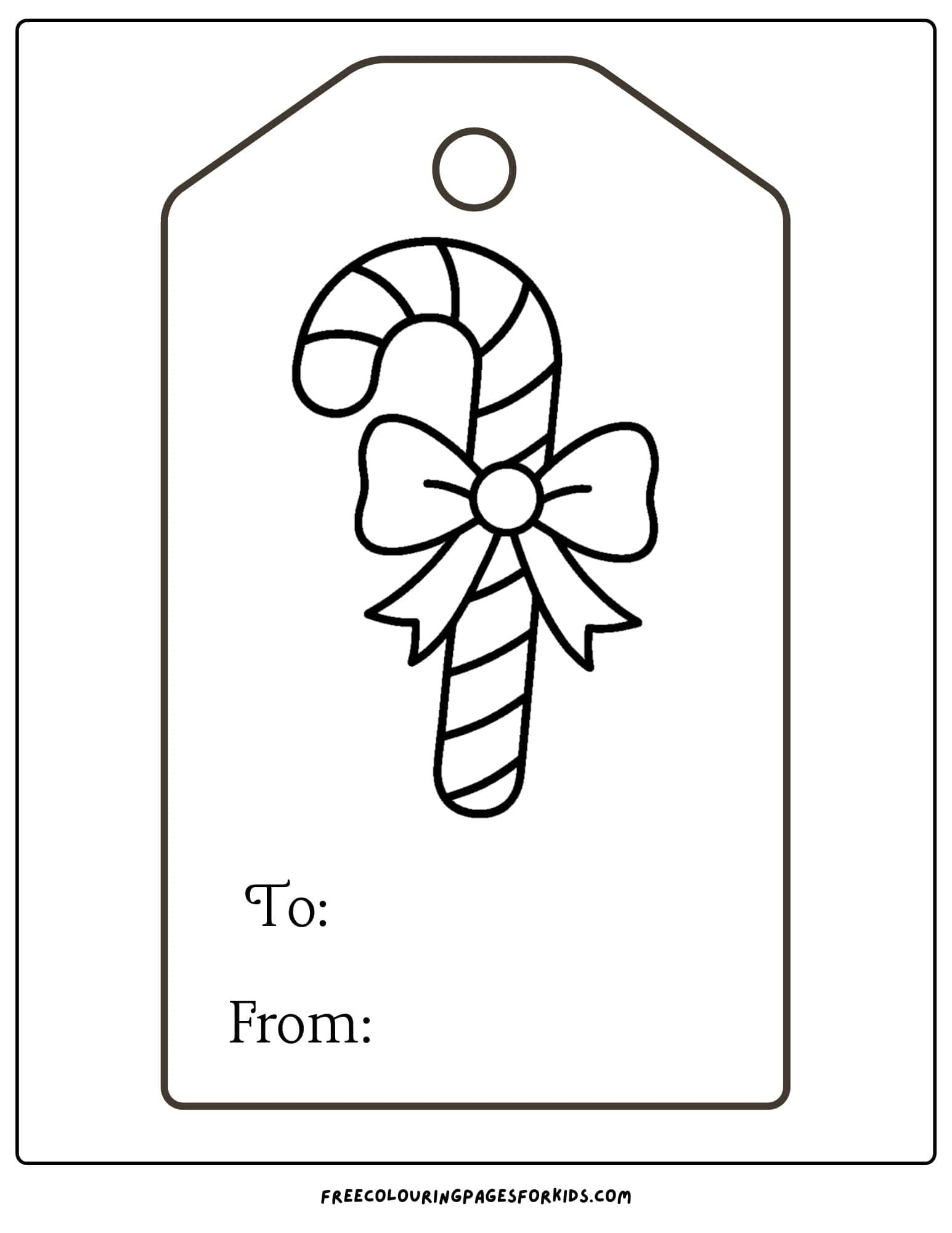 a christmas gift tag to color featuring a candy cane