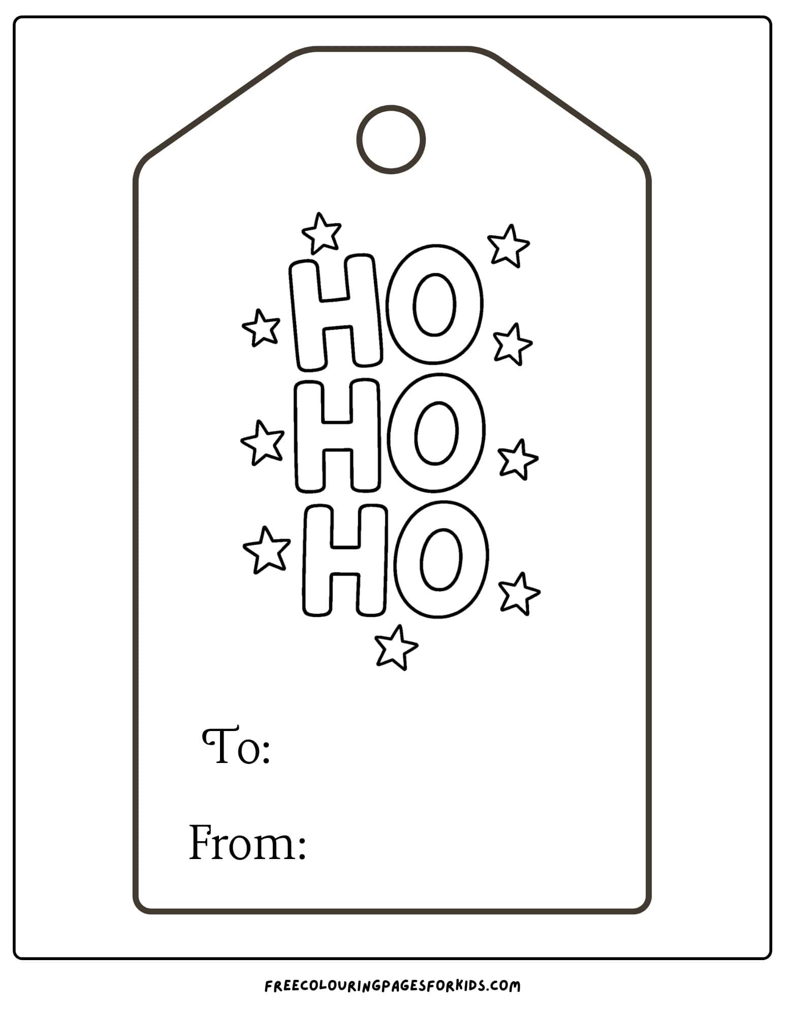 a christmas gift tag to color featuring the words ho ho ho