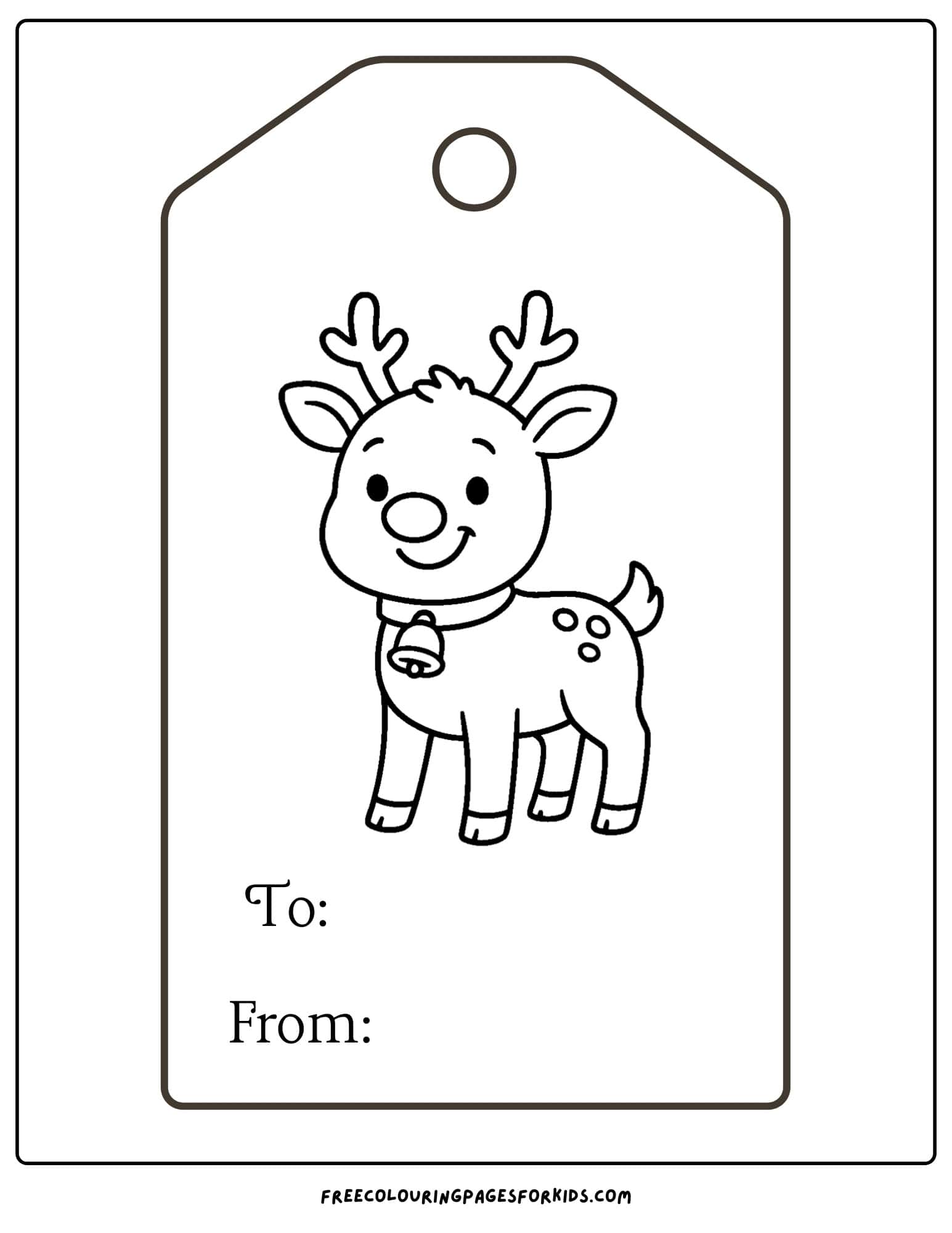 a christmas gift tag to color featuring a reindeer