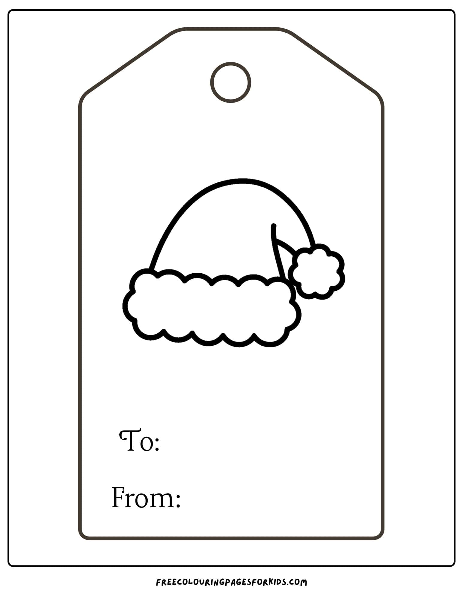 a christmas gift tag to color featuring a santa hat