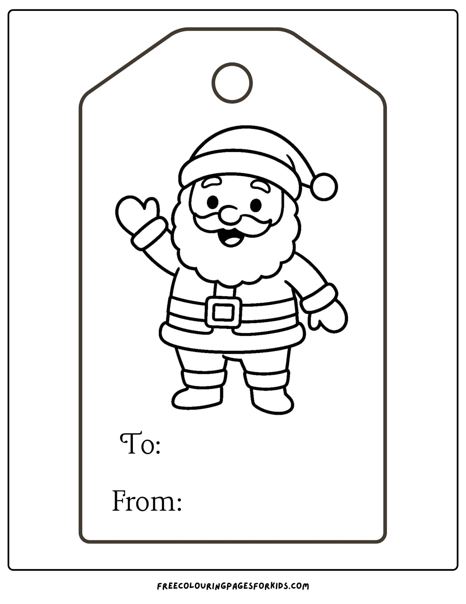 a christmas gift tag to color featuring santa waving