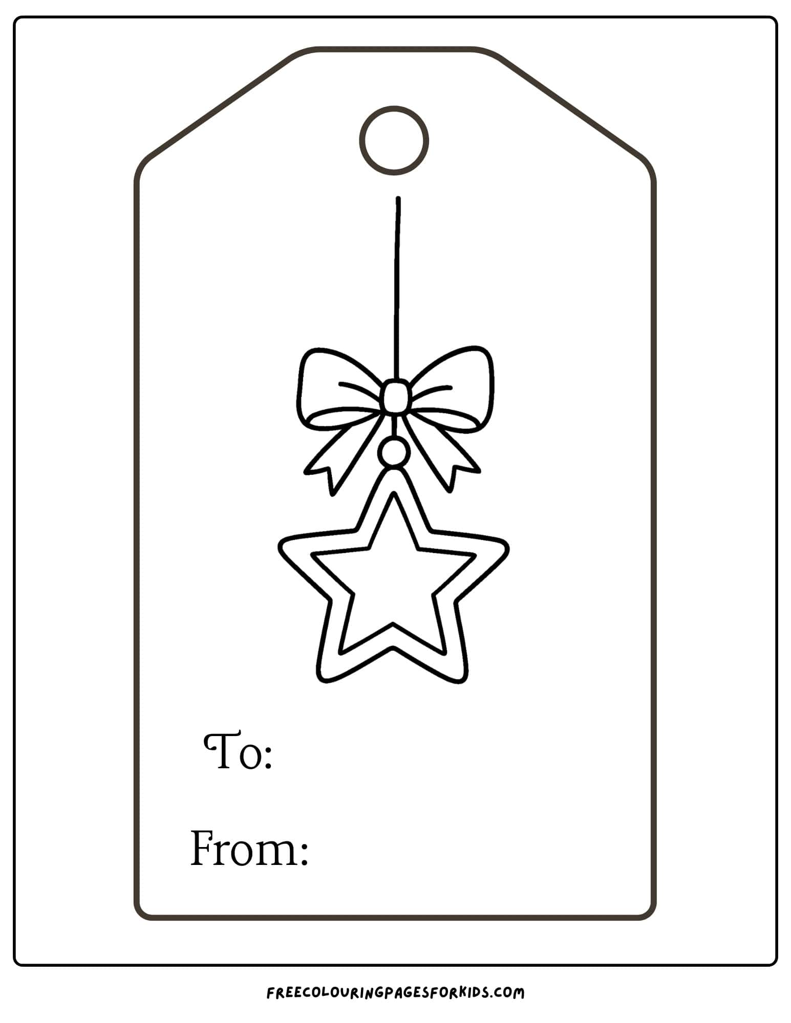a christmas gift tag to color featuring a star ornament