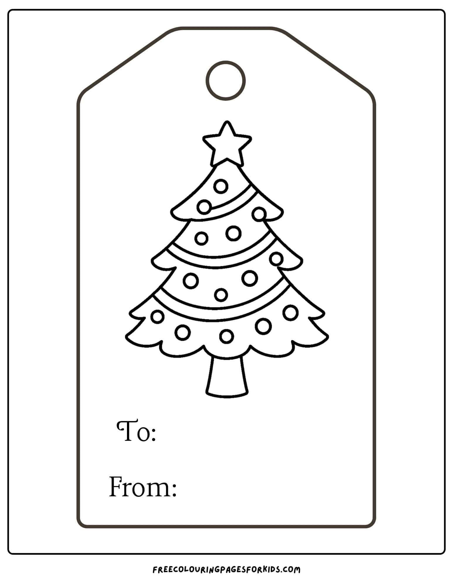 a christmas gift tag to color featuring a christmas tree
