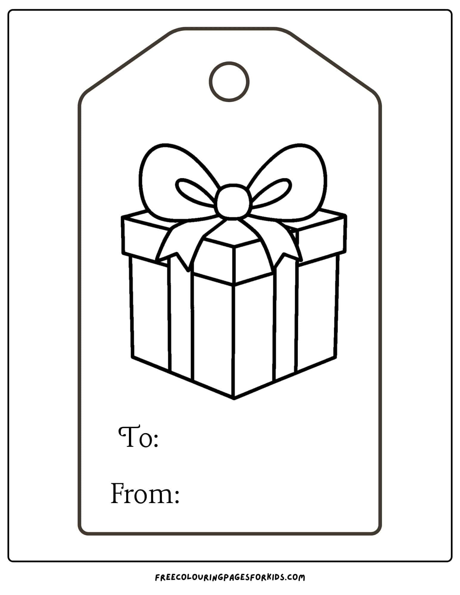 a christmas gift tag to color featuring a christmas present